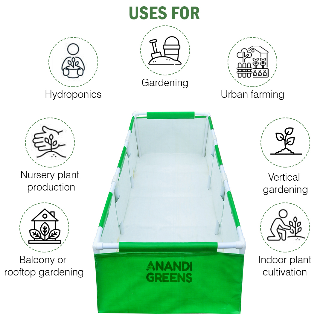 Green Hdpe Rectangular Grow Bag With Upvc Frame