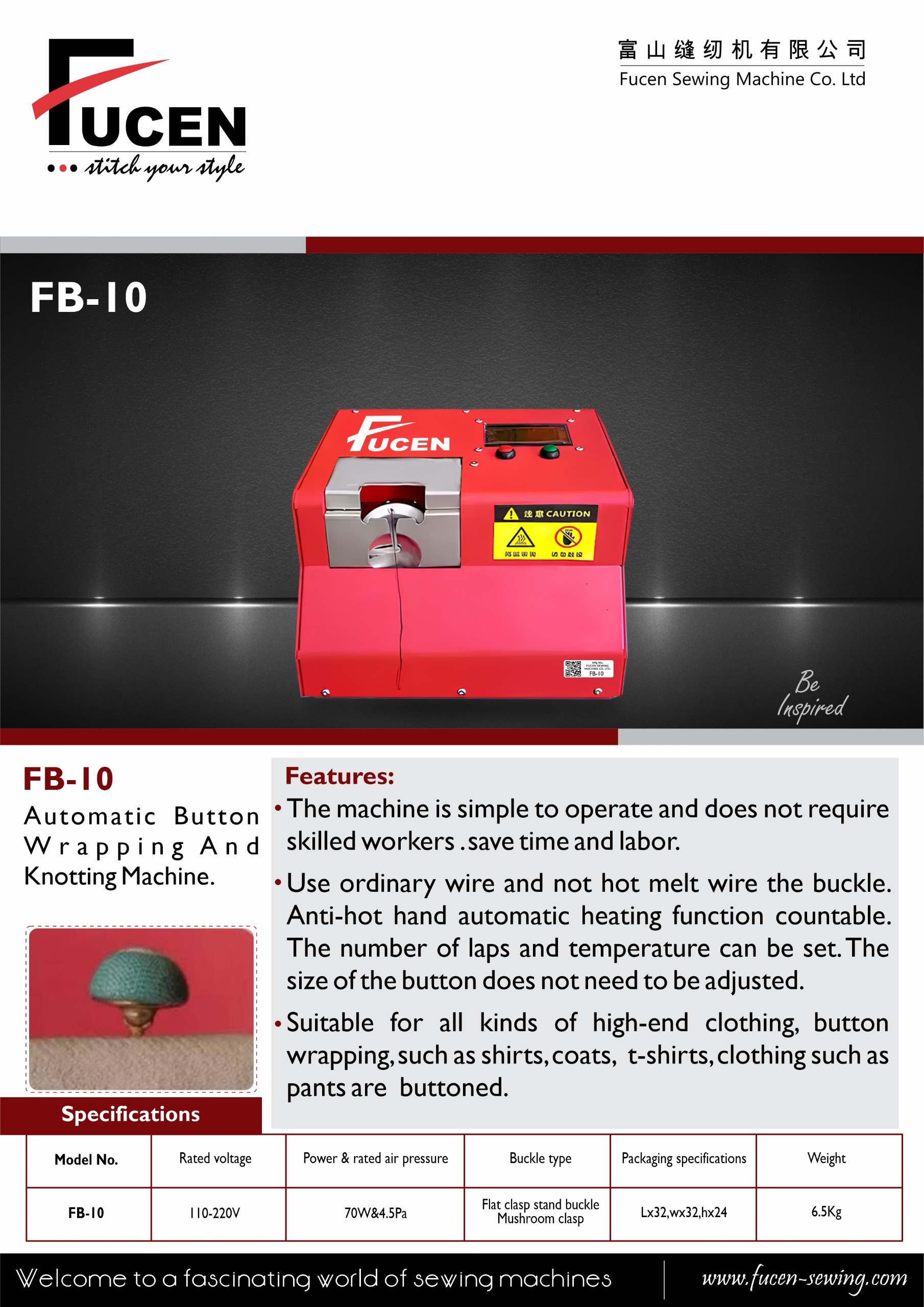Red Fb-10 Automatic Button Wrapping And Knotting Machine