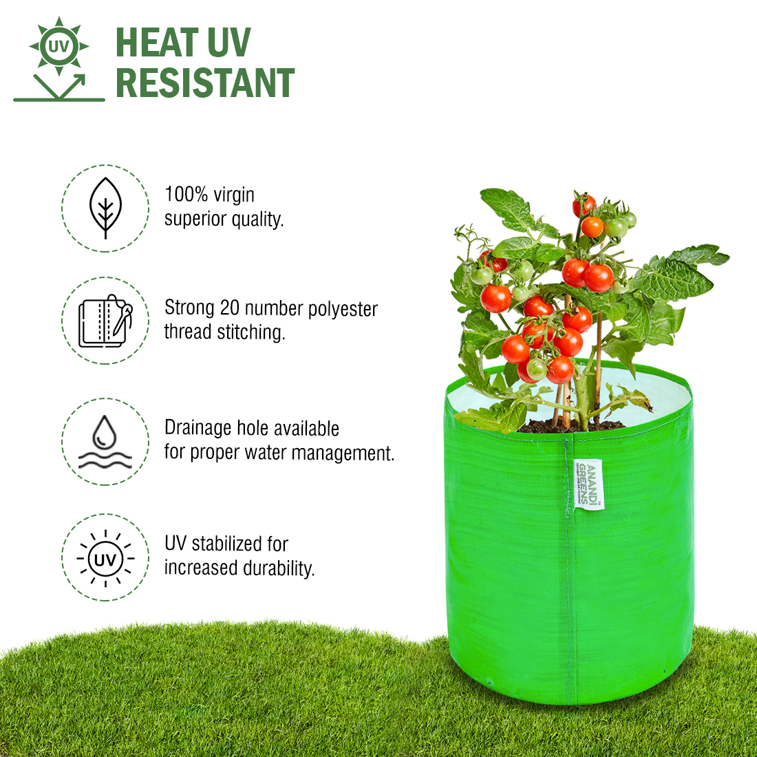 Grow Bags - Hdpe Material, 9x9 Inch Dimensions, Glossy Green Finish | Ideal For Efficient Plant Growth And Easy Handling