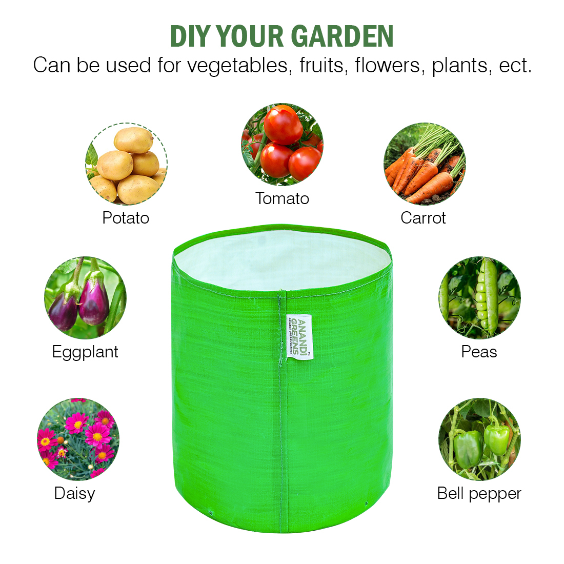 Grow Bags - Hdpe Material, 9x9 Inch Dimensions, Glossy Green Finish | Ideal For Efficient Plant Growth And Easy Handling
