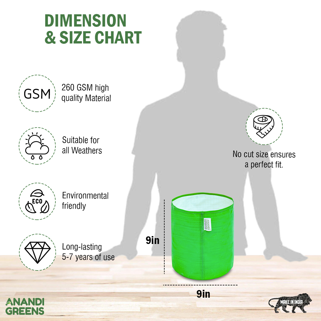 Grow Bags - Hdpe Material, 9x9 Inch Dimensions, Glossy Green Finish | Ideal For Efficient Plant Growth And Easy Handling