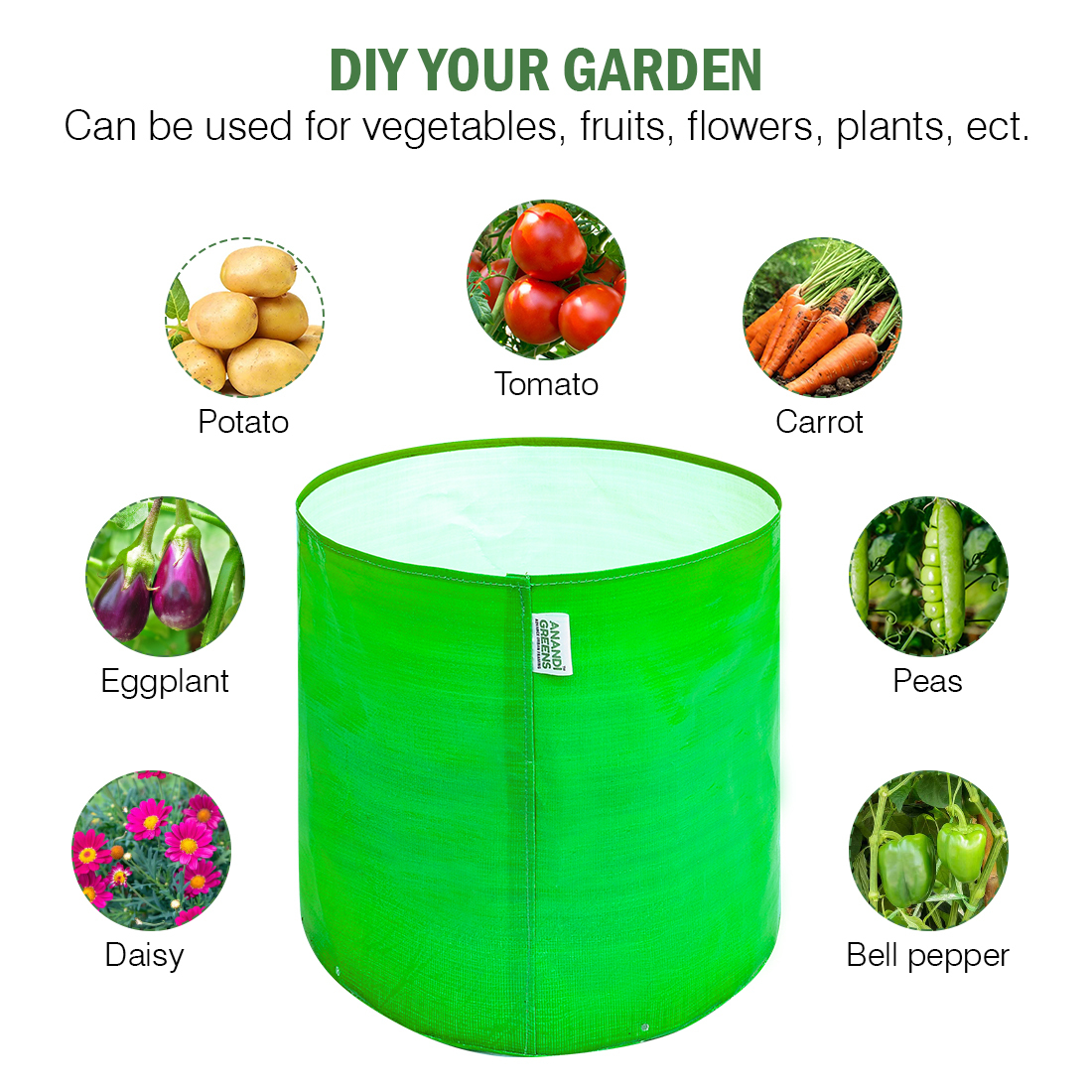 Hdpe Round Grow Bag - 15x15 Inches | Green Color, Ideal For Growing Plants
