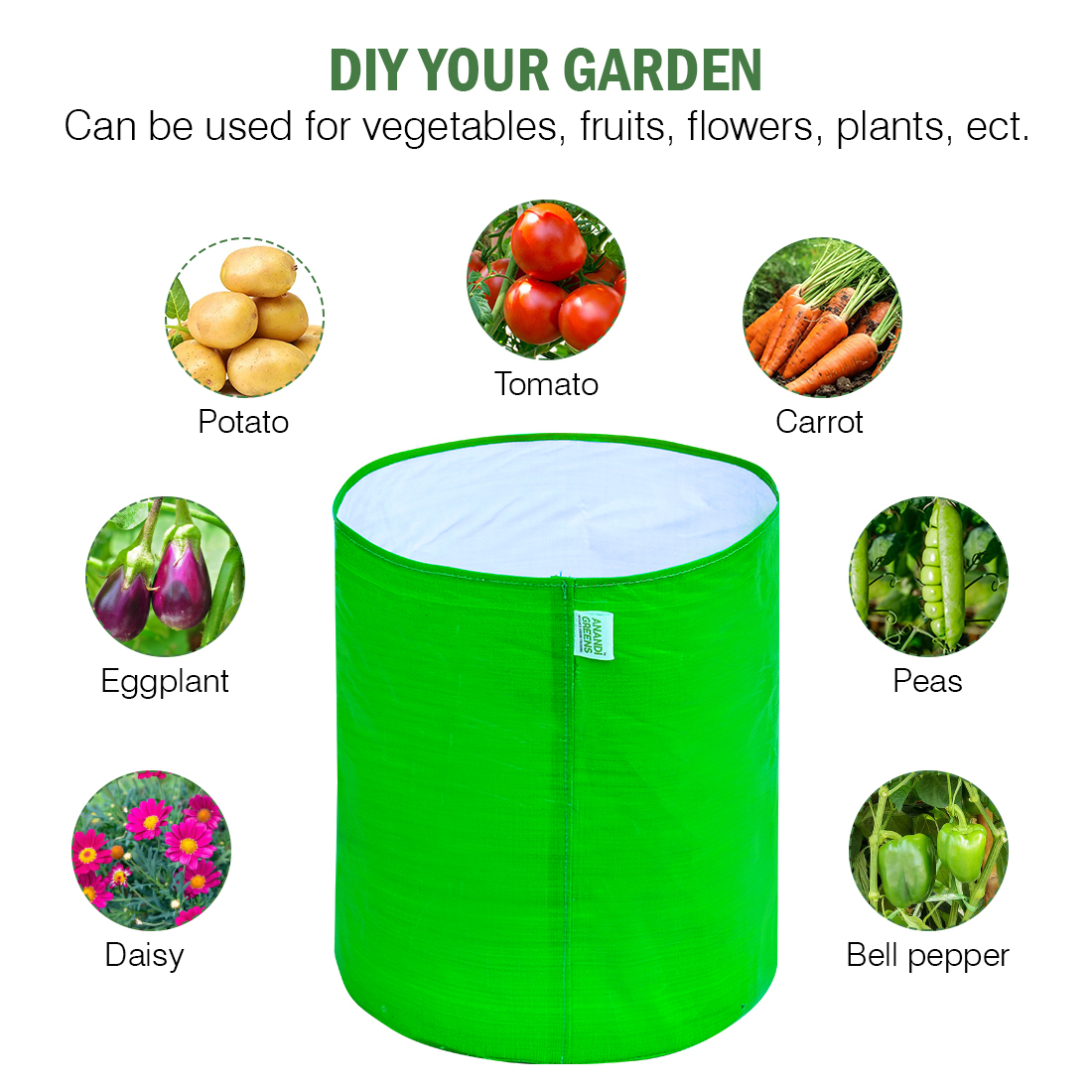 18x18 Inches Hdpe Round Grow Bag - Green Color, Glossy Finish | Ideal For Growing Plants In Versatile Garden Environments