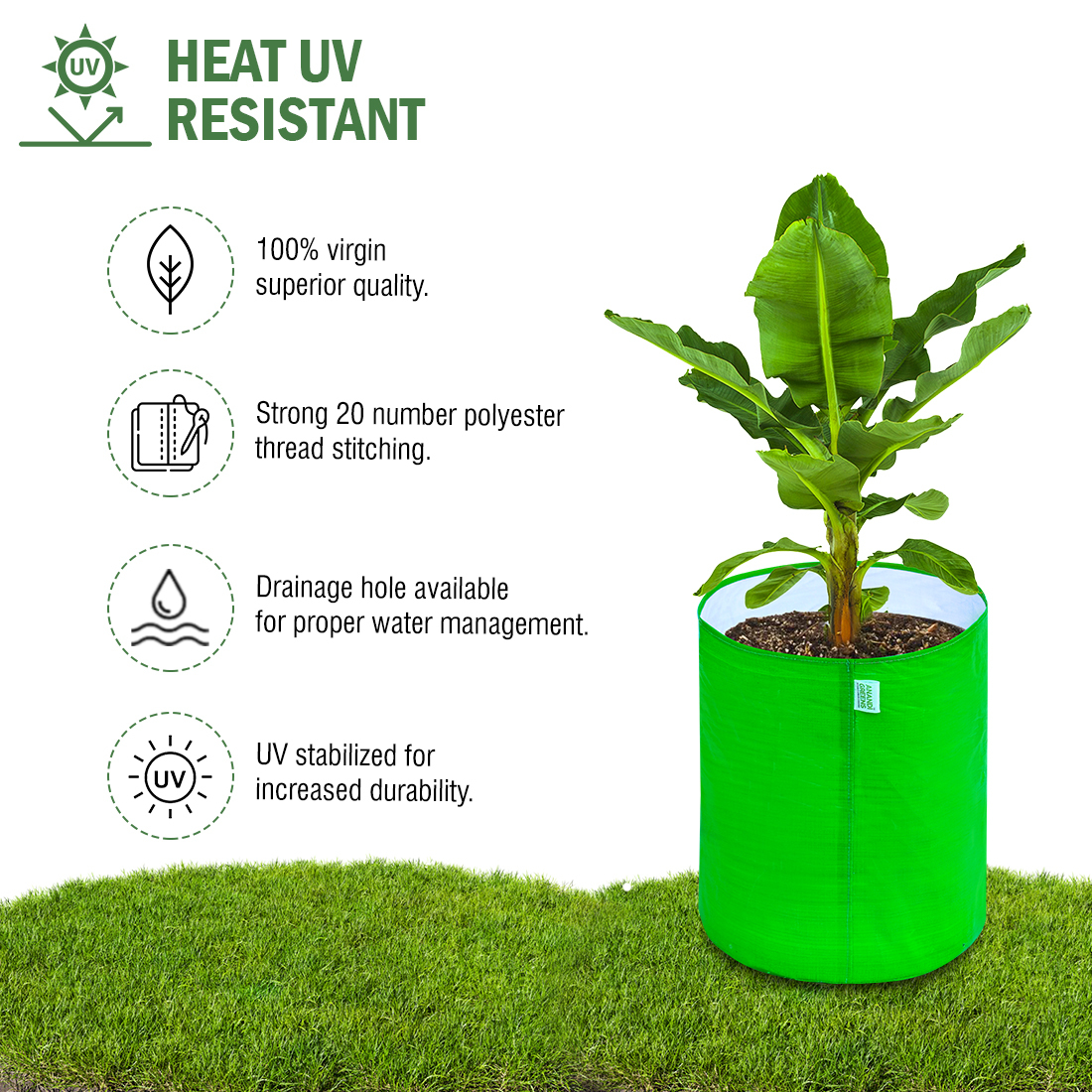 18x18 Inches Hdpe Round Grow Bag - Green Color, Glossy Finish | Ideal For Growing Plants In Versatile Garden Environments