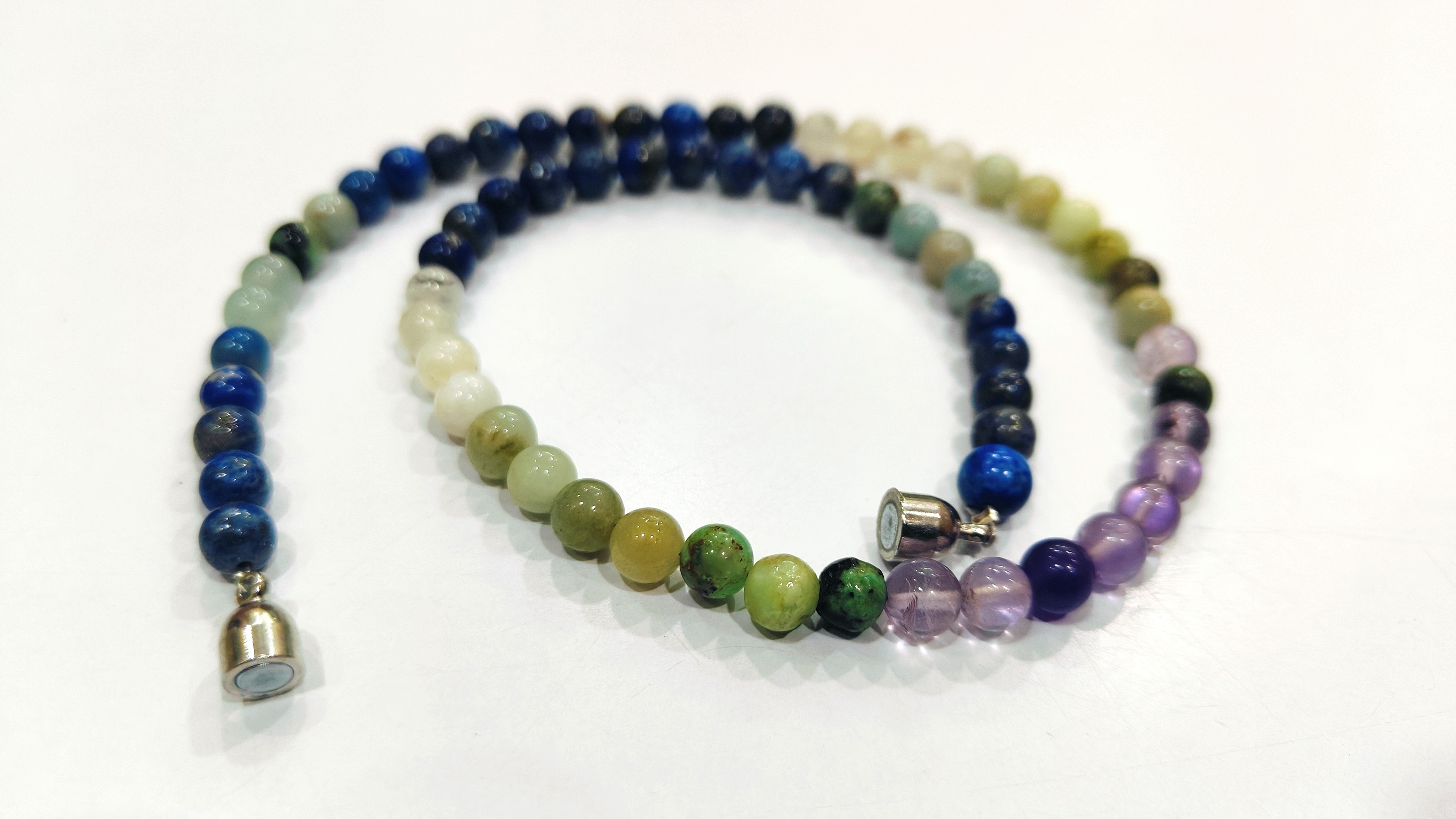 Natural Multi Gemstones Round 6mm Smooth Beads Necklace - 16 Inches Long, Magnetic Clasp, Customizable Design Options