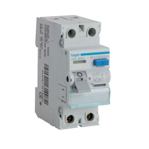 Residual Current Circuit Breaker - 63A Rated Current, 50Hz Frequency, 230-400V Voltage | Automatic Function, Single Pole Design, Temperature Range -30 to 60A C, White Color