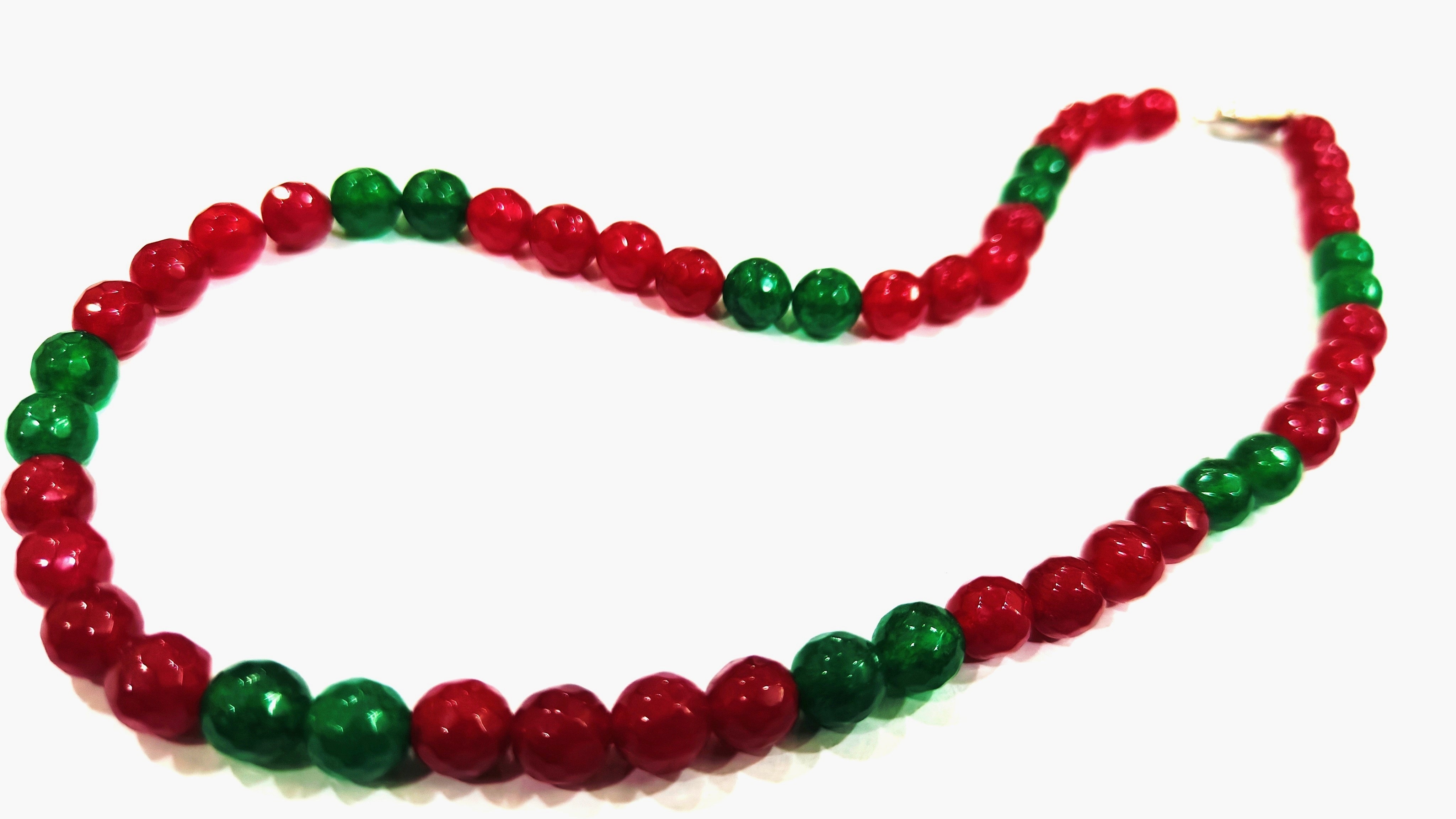 Natural Ruby Emerald Jade Round Faceted 6mm Beaded Necklace Magnetic Clasp