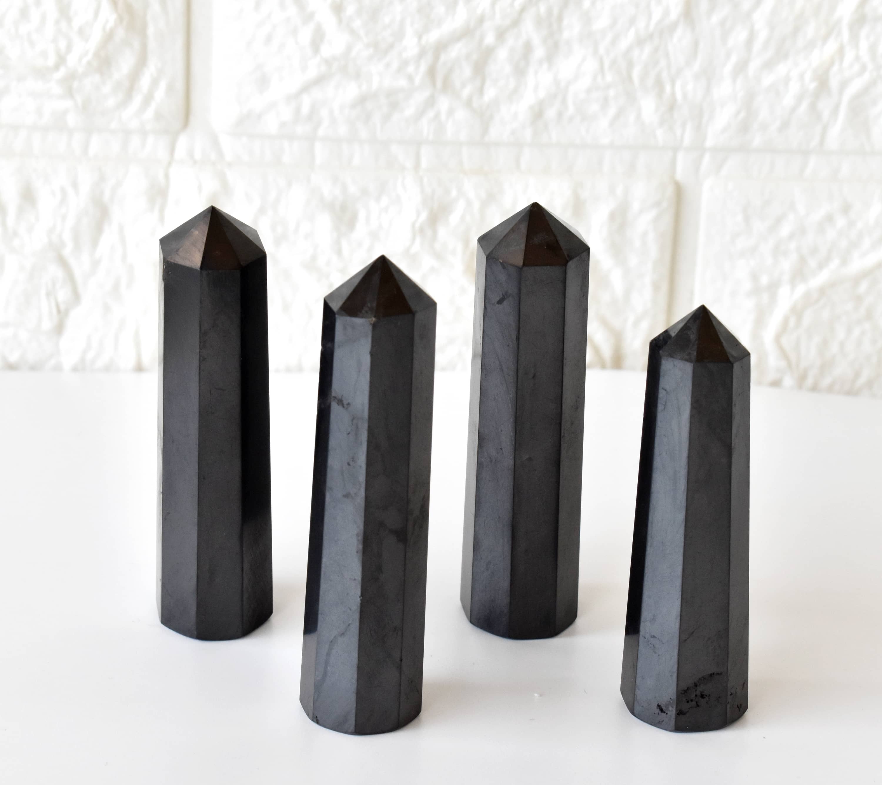 Shungite Black Obelisk Point Crystal Tower - Grade: Aaa