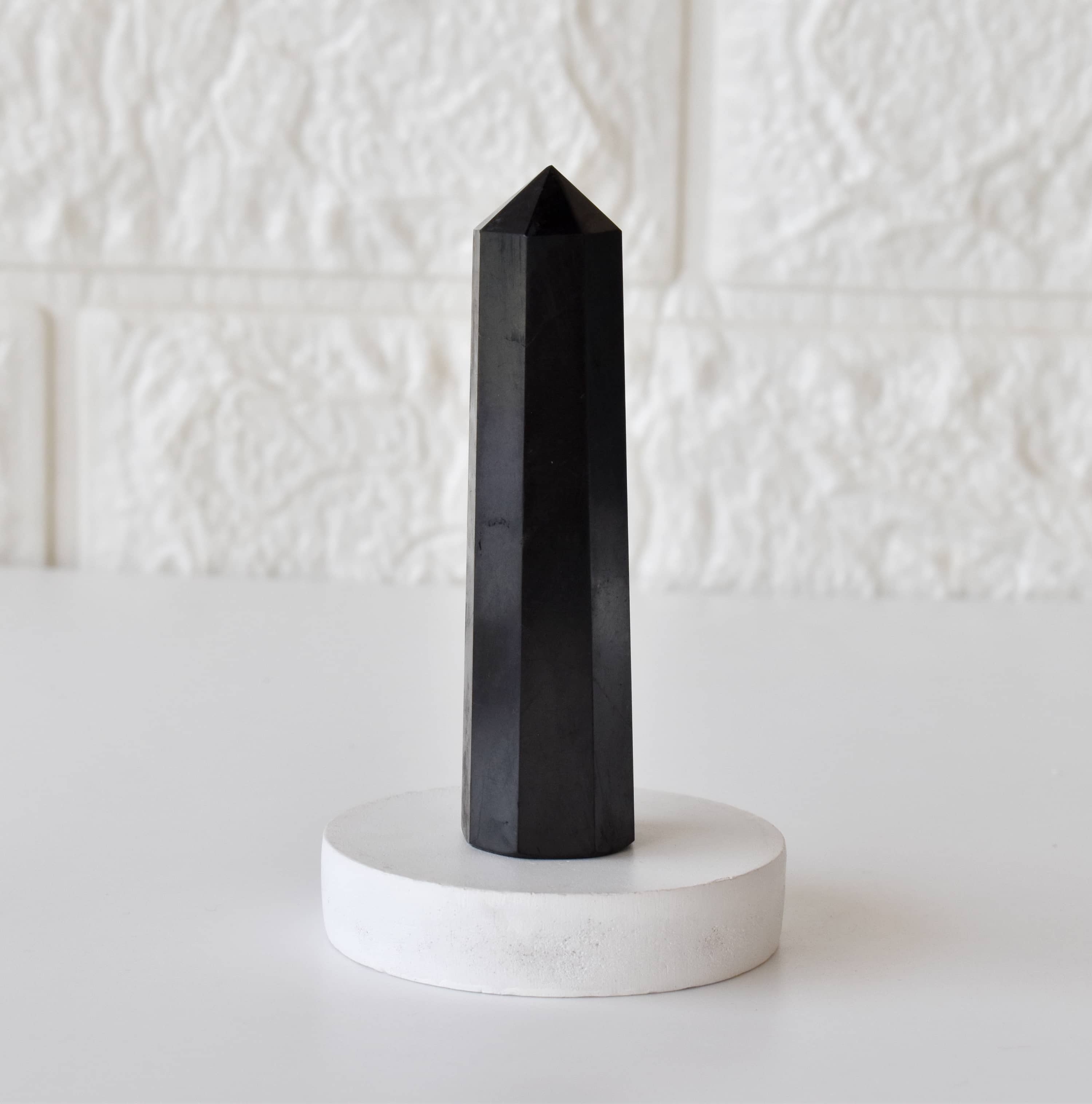 Shungite Black Obelisk Point Crystal Tower - Grade: Aaa