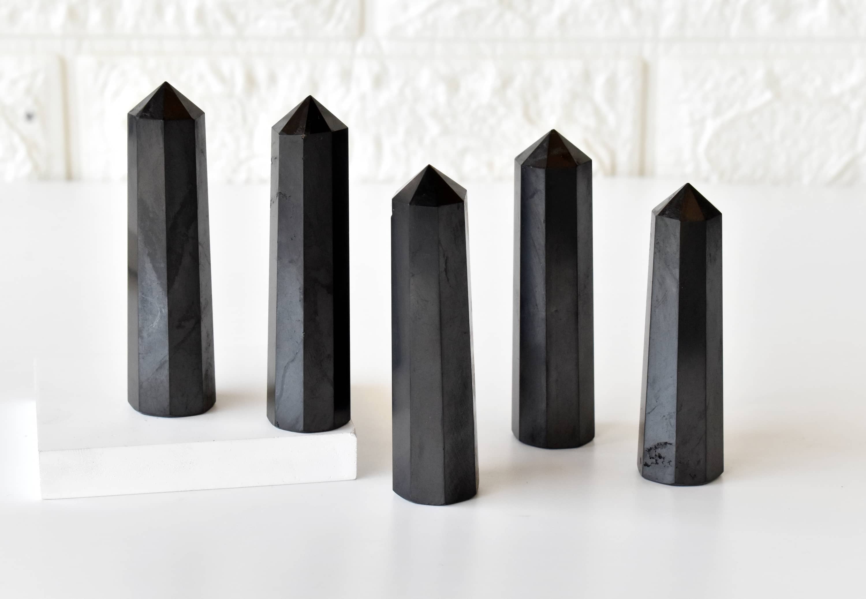 Shungite Black Obelisk Point Crystal Tower - Grade: Aaa