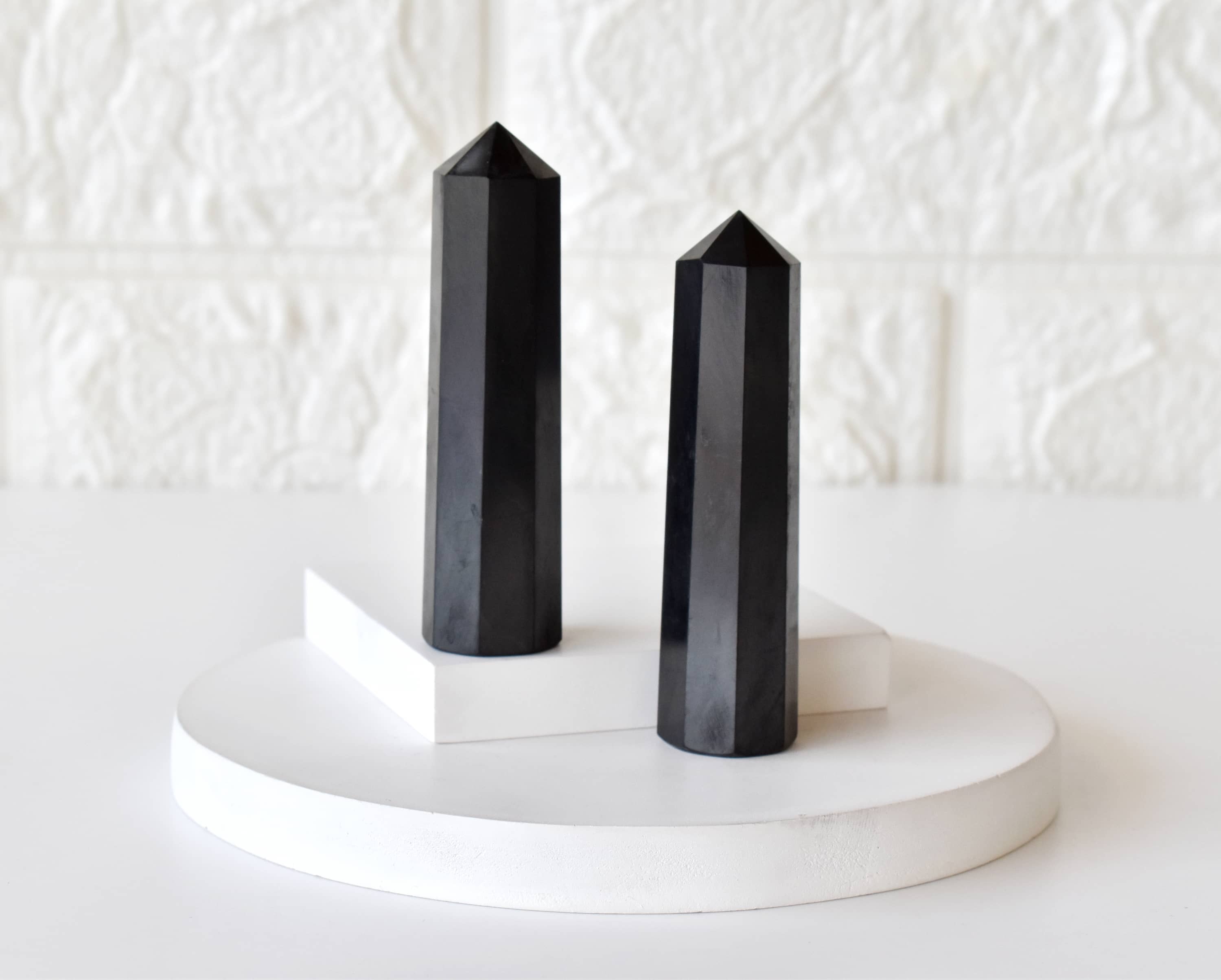 Shungite Black Obelisk Point Crystal Tower - Grade: Aaa