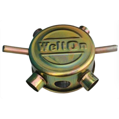 12M M FANBOX WITH SOCKET GOLDEN - Stainless Steel, 5-inch Round Size, Golden Color, IP67 Rated, Galvanized Plated Finish, 24 Gauge Thickness