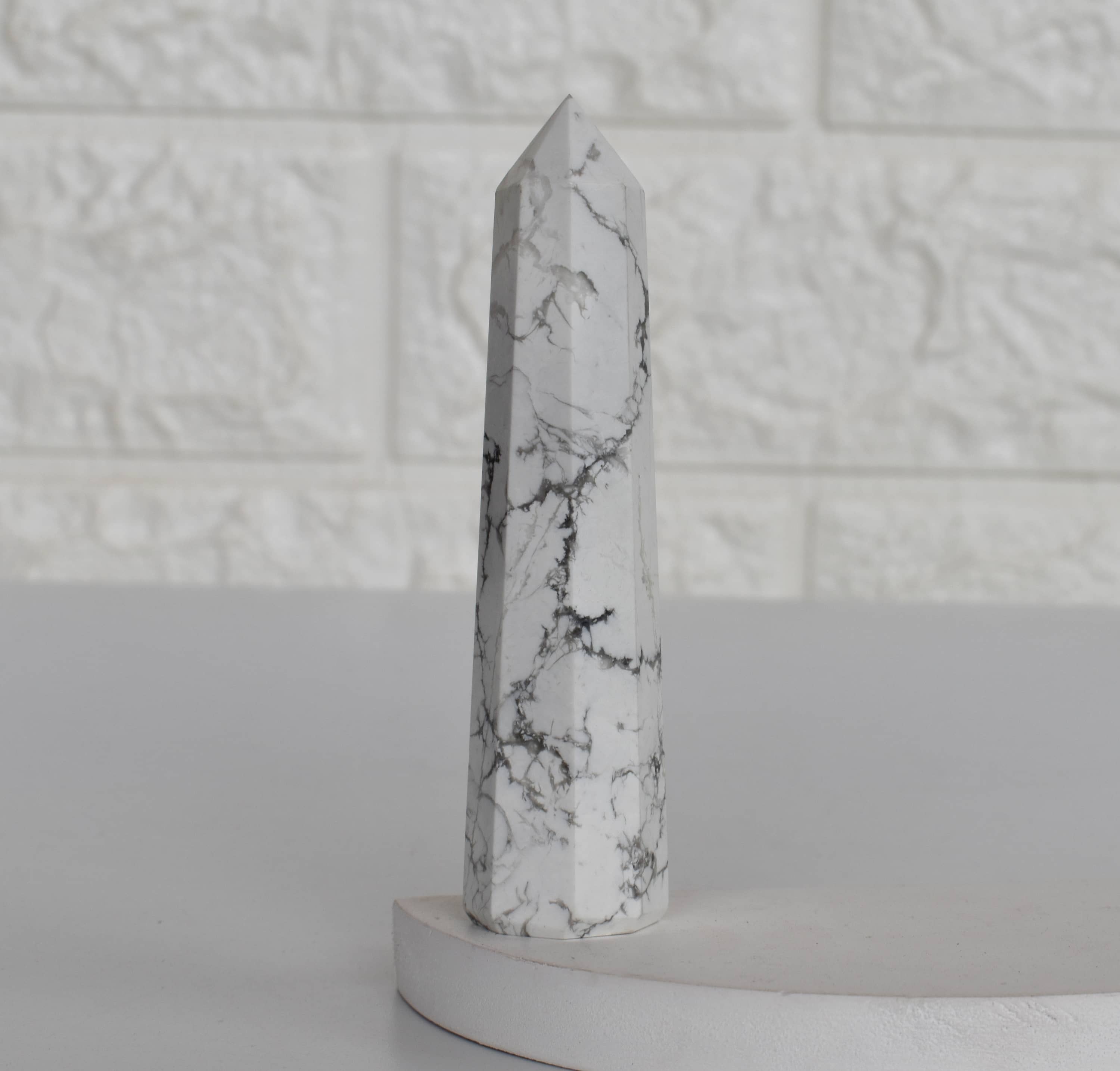 Howlite Obelisk Point Crystal Tower - 3-4 Inches Smooth Polished Energy Amplifier | Aaa Grade Natural Stone, 99 Grams