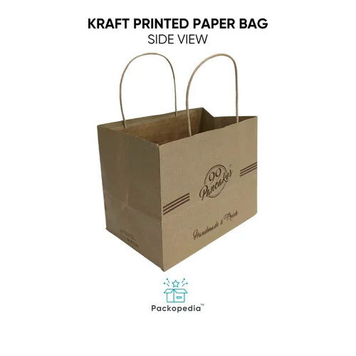 Printed Kraft Paper Bag with Handle - Kraft Paper, Multi Color, Plain Style, Recyclable Material, Rope Handle Design