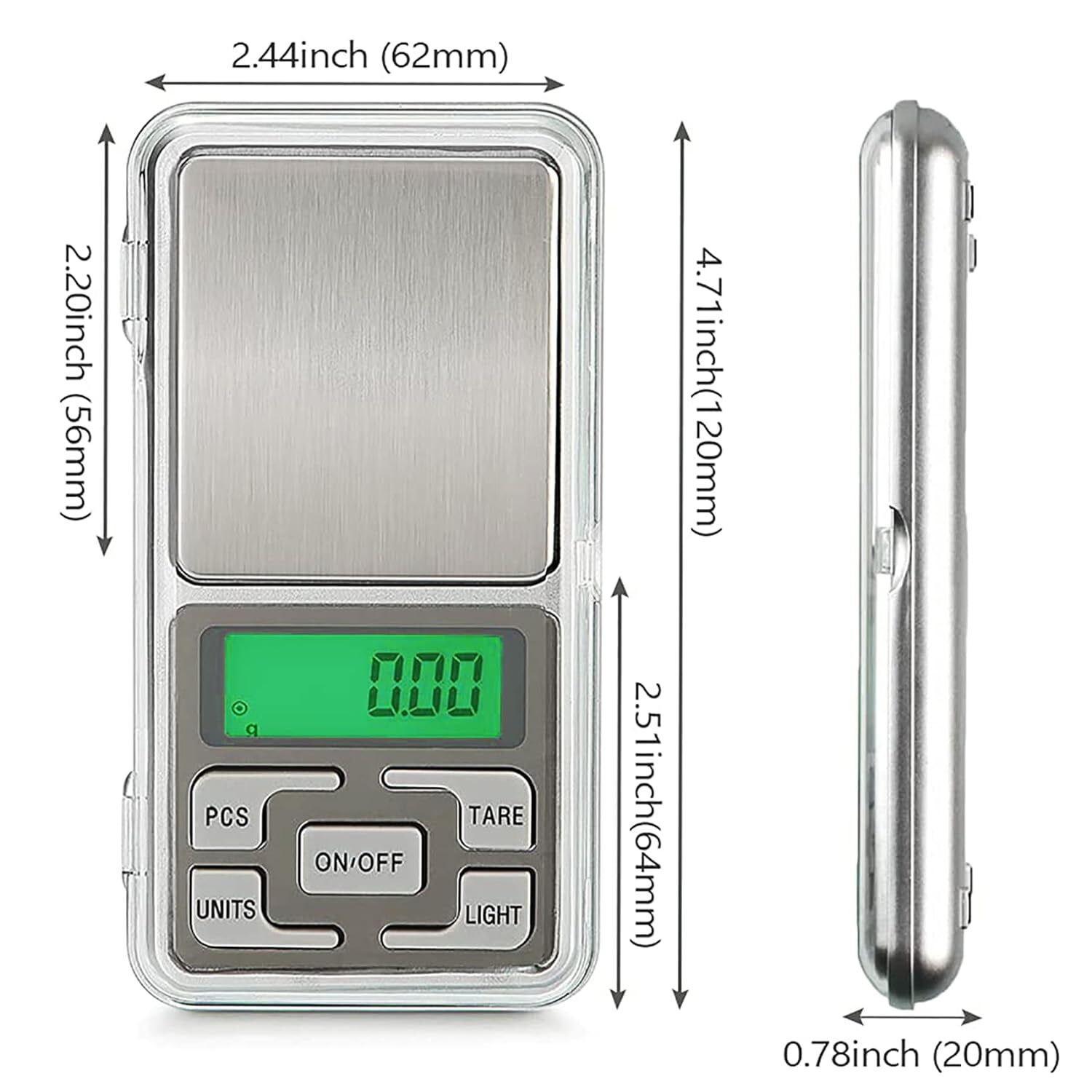 Digital Pocket Scale - 0.01g To 200g Capacity, Stainless Steel, 70x60x20mm | Backlit Lcd Display, Lightweight, Tare Function Included
