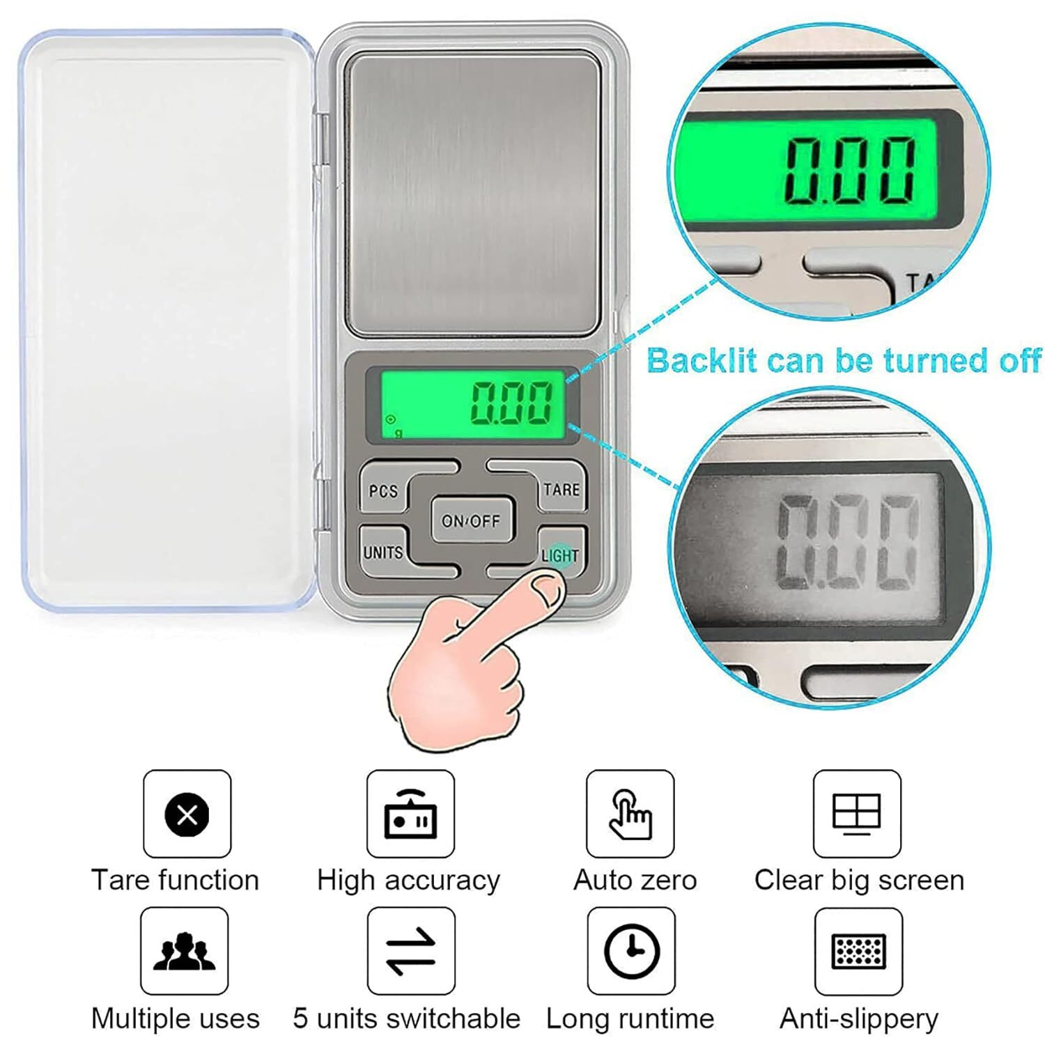 Digital Pocket Scale - 0.01g To 200g Capacity, Stainless Steel, 70x60x20mm | Backlit Lcd Display, Lightweight, Tare Function Included