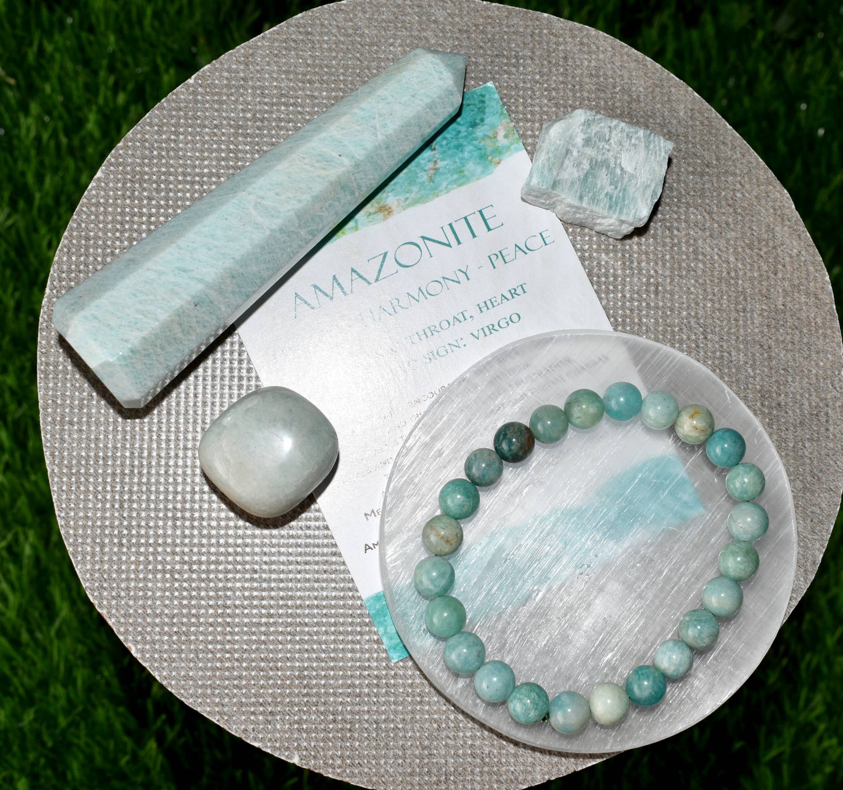 Amazonite Crystal Gift Set For Emotional Support And Protection, Real Polished Gemstones. - Grade: Aaa