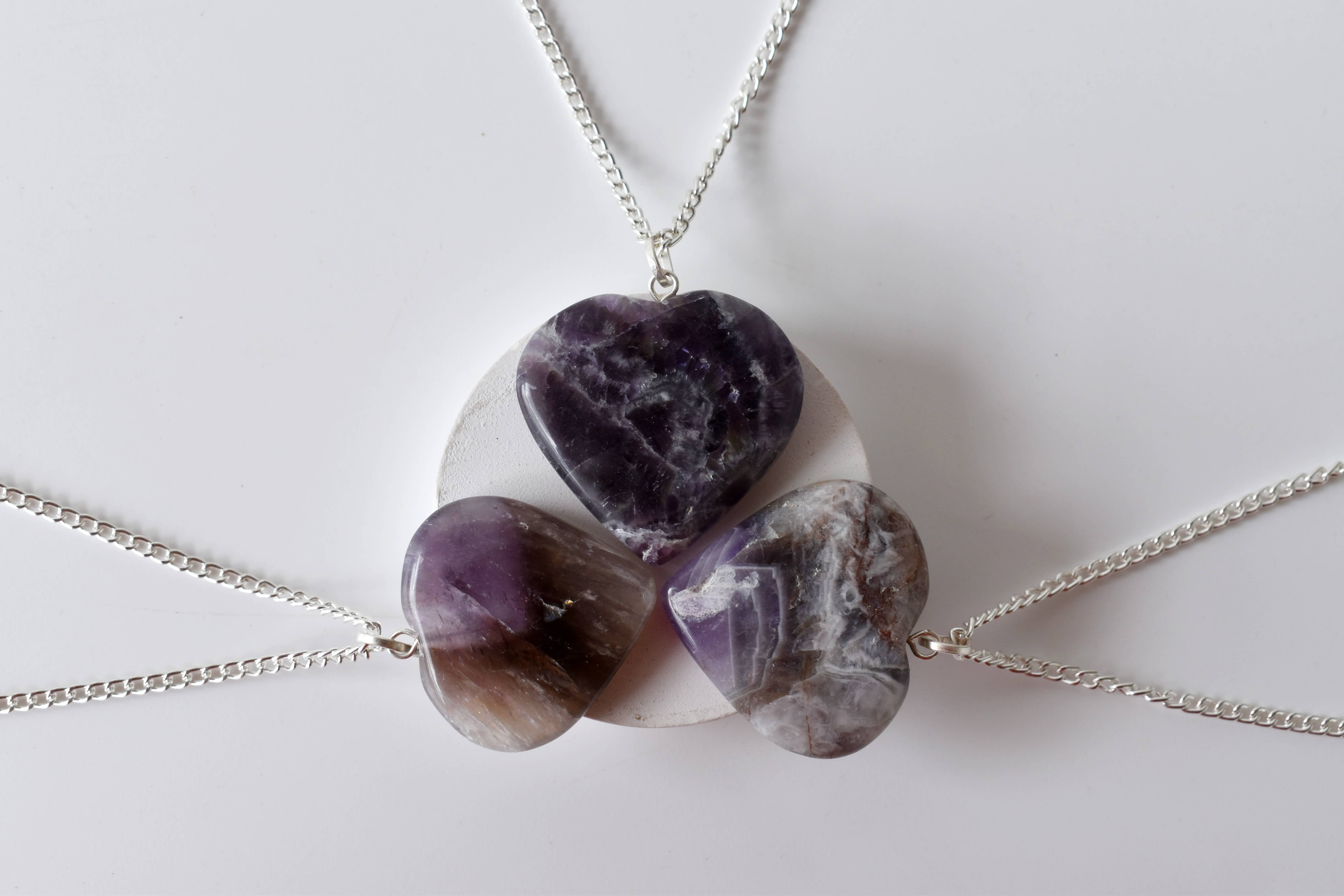 Amethyst Heart Pendant - Genuine Amethyst, 1.5 Inches, Purple Gemstone | Handcrafted, Comes With Chain, Sterling Silver Accents