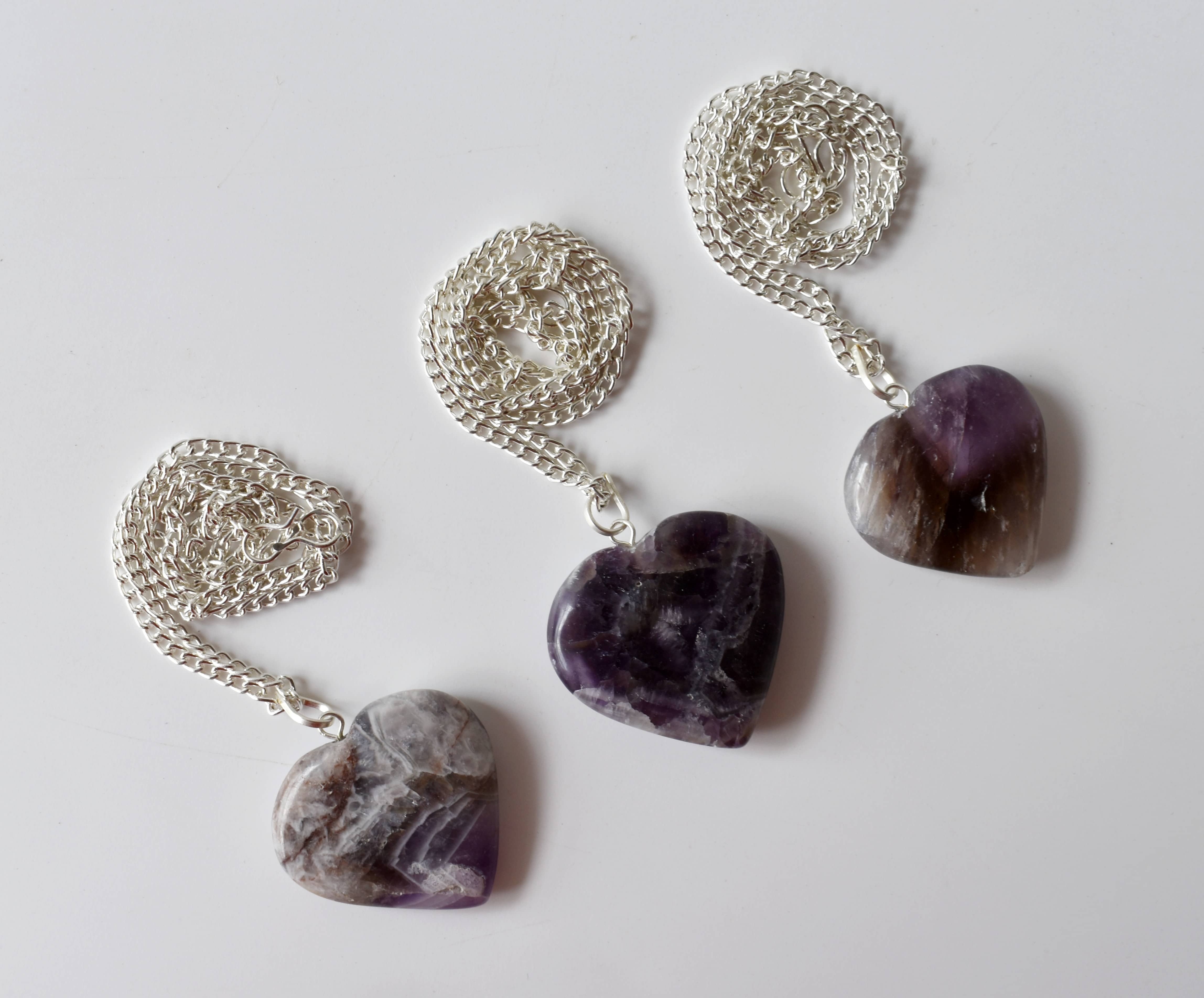 Amethyst Heart Pendant - Genuine Amethyst, 1.5 Inches, Purple Gemstone | Handcrafted, Comes With Chain, Sterling Silver Accents
