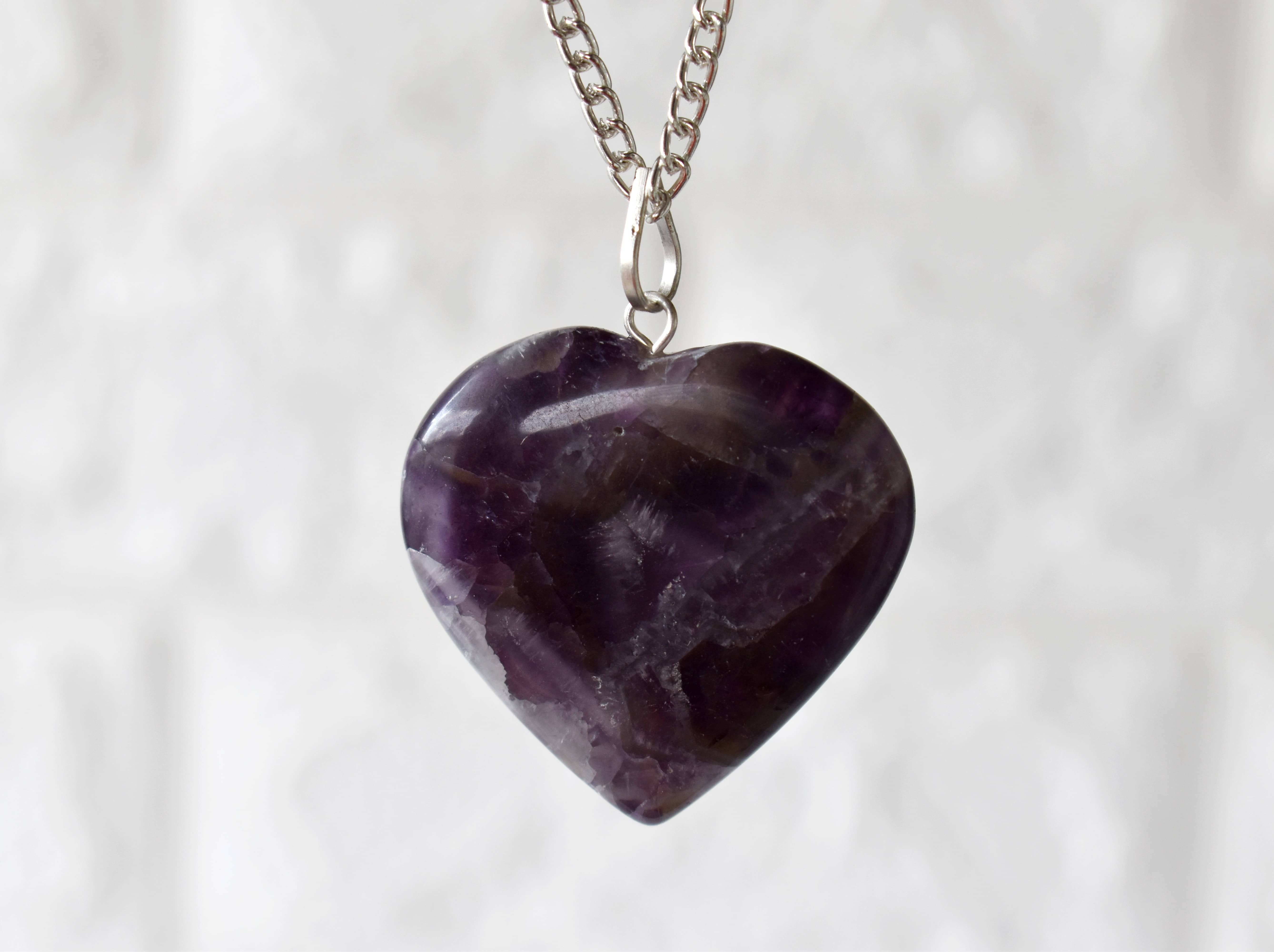Amethyst Heart Pendant - Genuine Amethyst, 1.5 Inches, Purple Gemstone | Handcrafted, Comes With Chain, Sterling Silver Accents