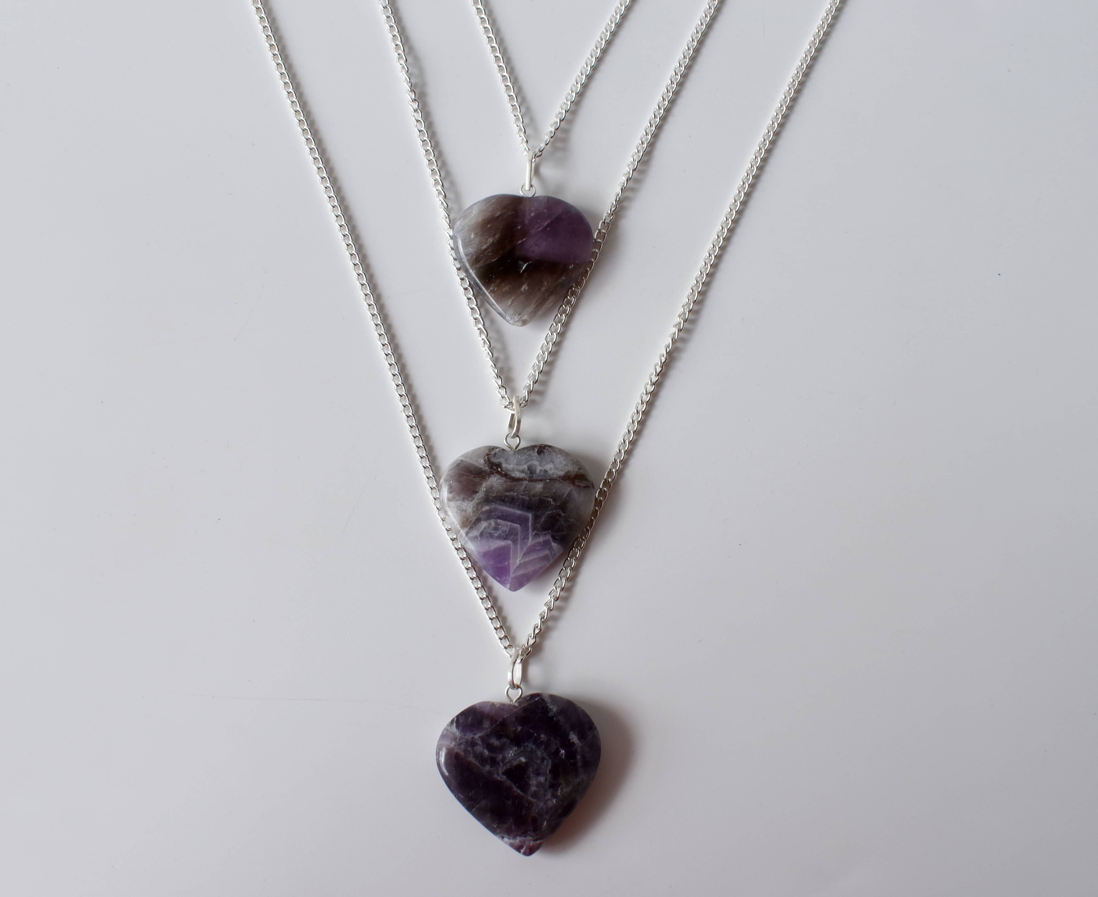 Amethyst Heart Pendant - Genuine Amethyst, 1.5 Inches, Purple Gemstone | Handcrafted, Comes With Chain, Sterling Silver Accents