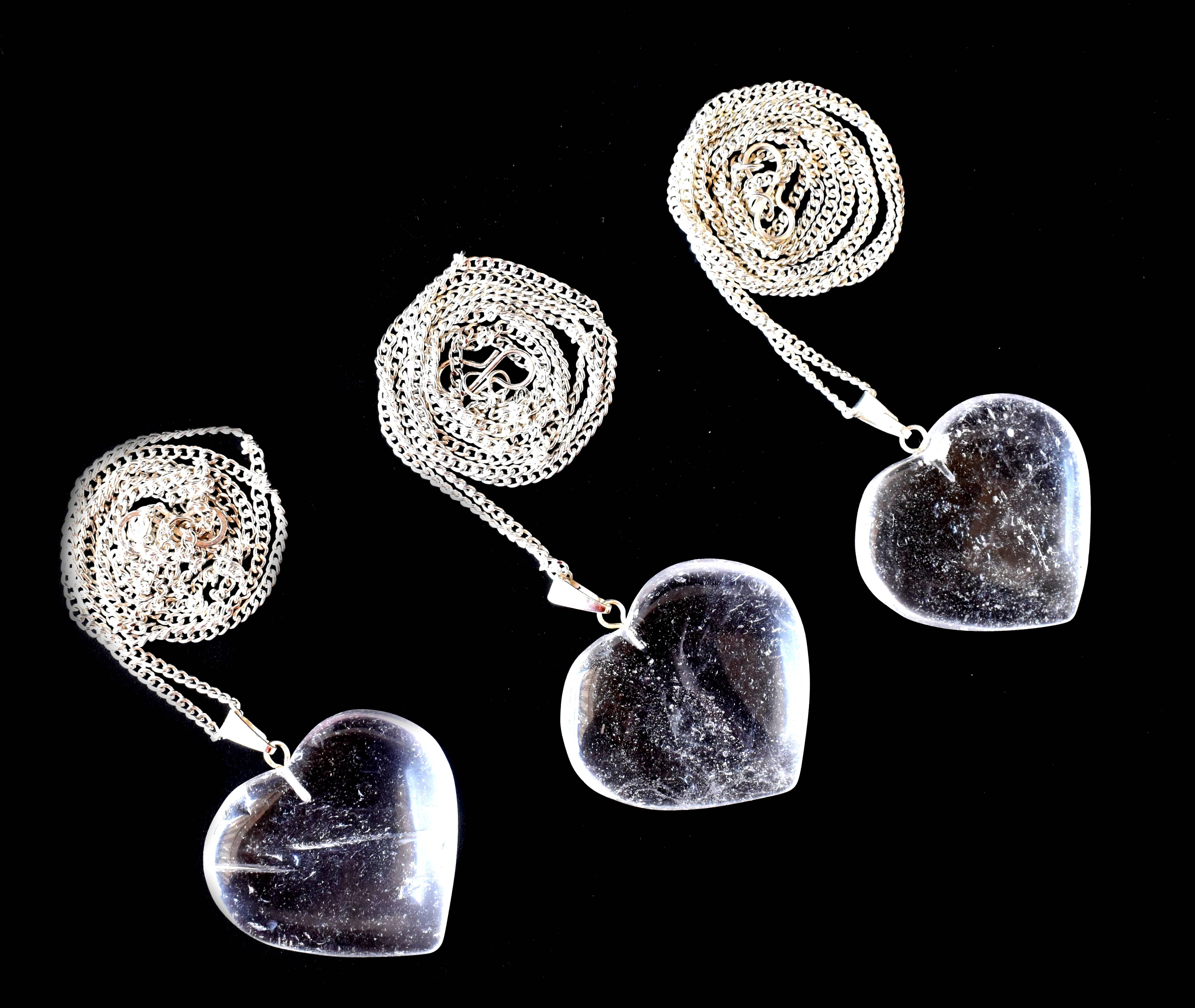 Crystal Quartz Heart Pendant - 1.5 Inches, Handcrafted Natural Stone Jewelry With Chain, Elegant Aaa Grade Design