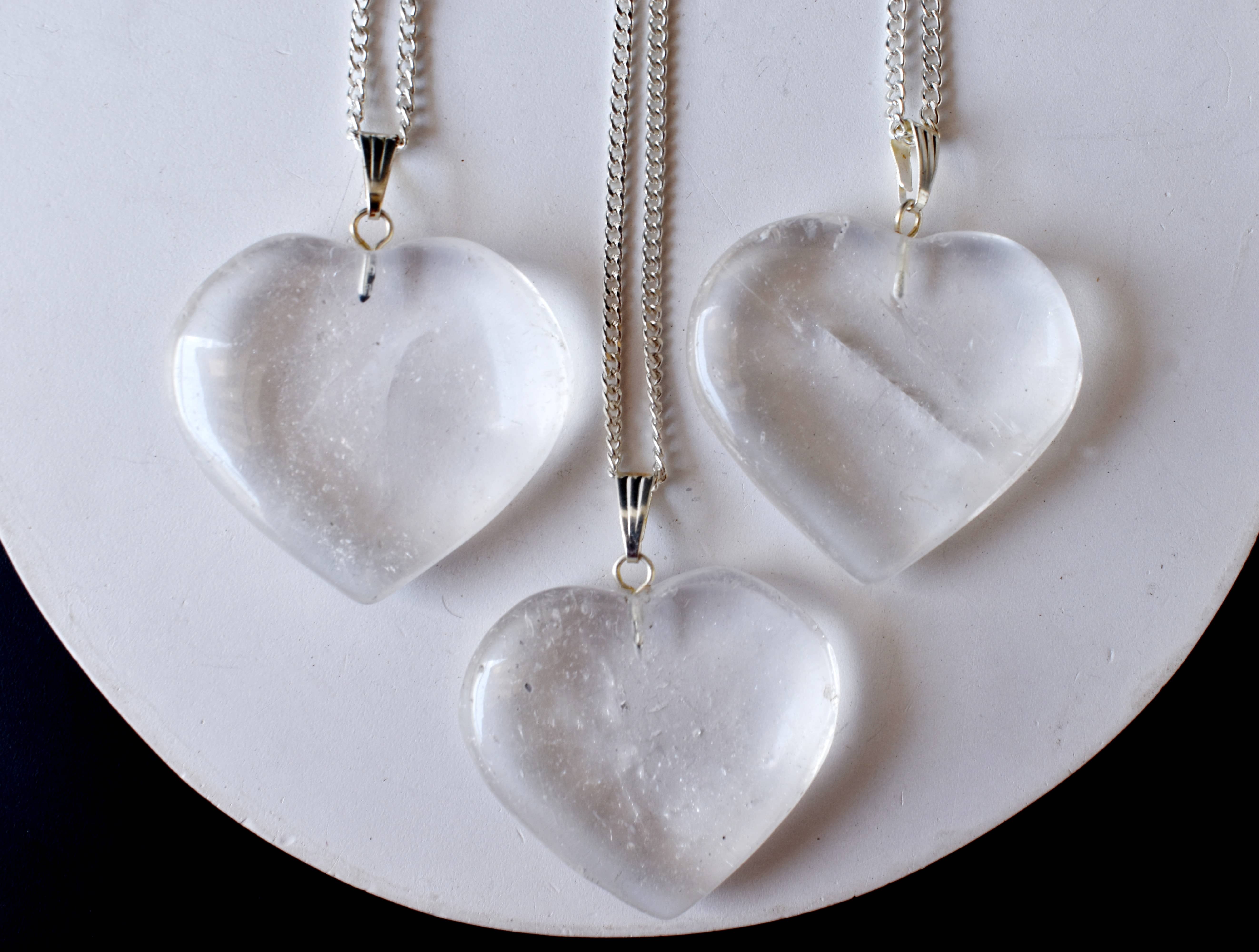 Crystal Quartz Heart Pendant - 1.5 Inches, Handcrafted Natural Stone Jewelry With Chain, Elegant Aaa Grade Design