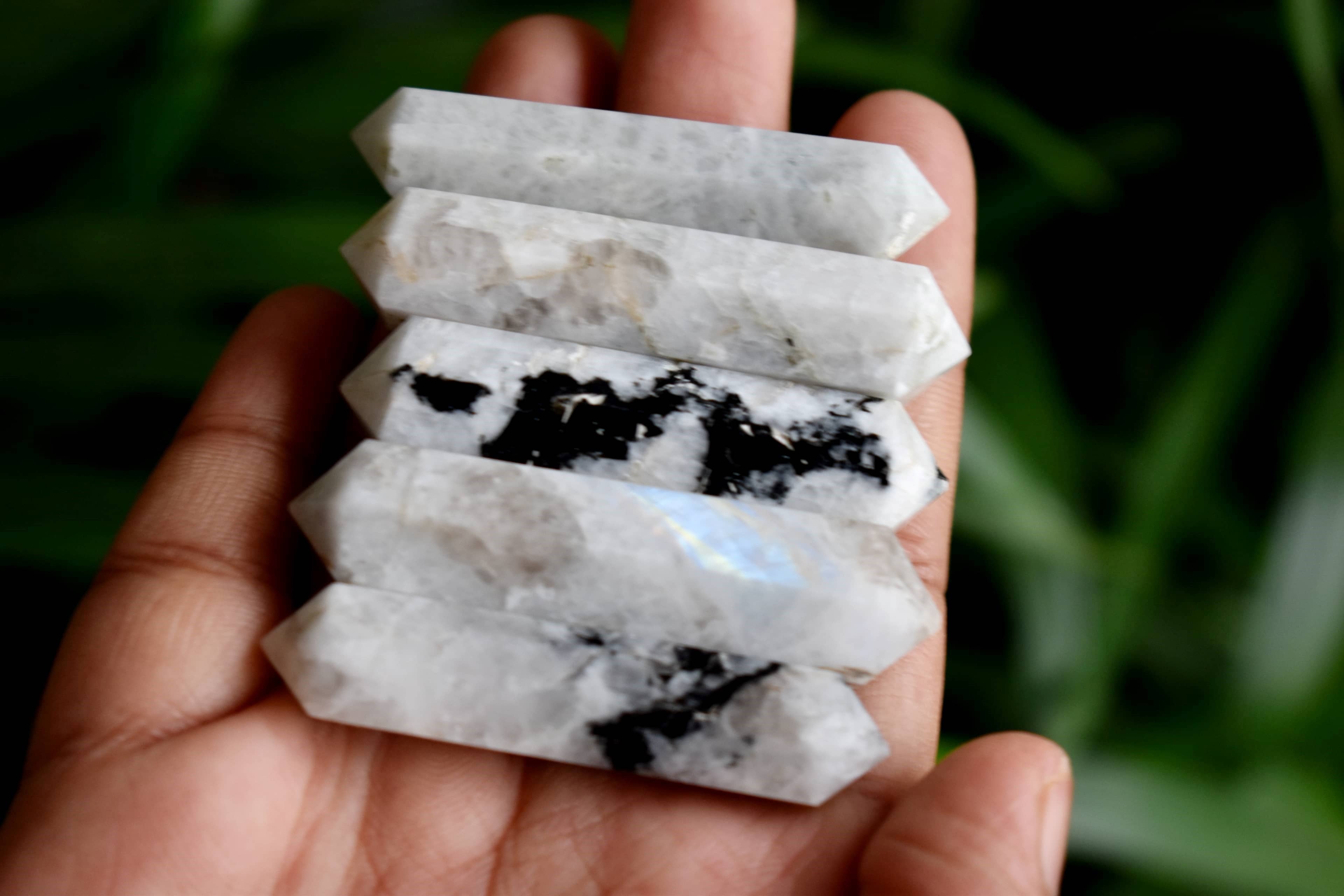 Rainbow Moonstone Points - Size 45-50mm Length, 10-12mm Width , Unique Color And Shape Natural Aaa Crystal Pencils
