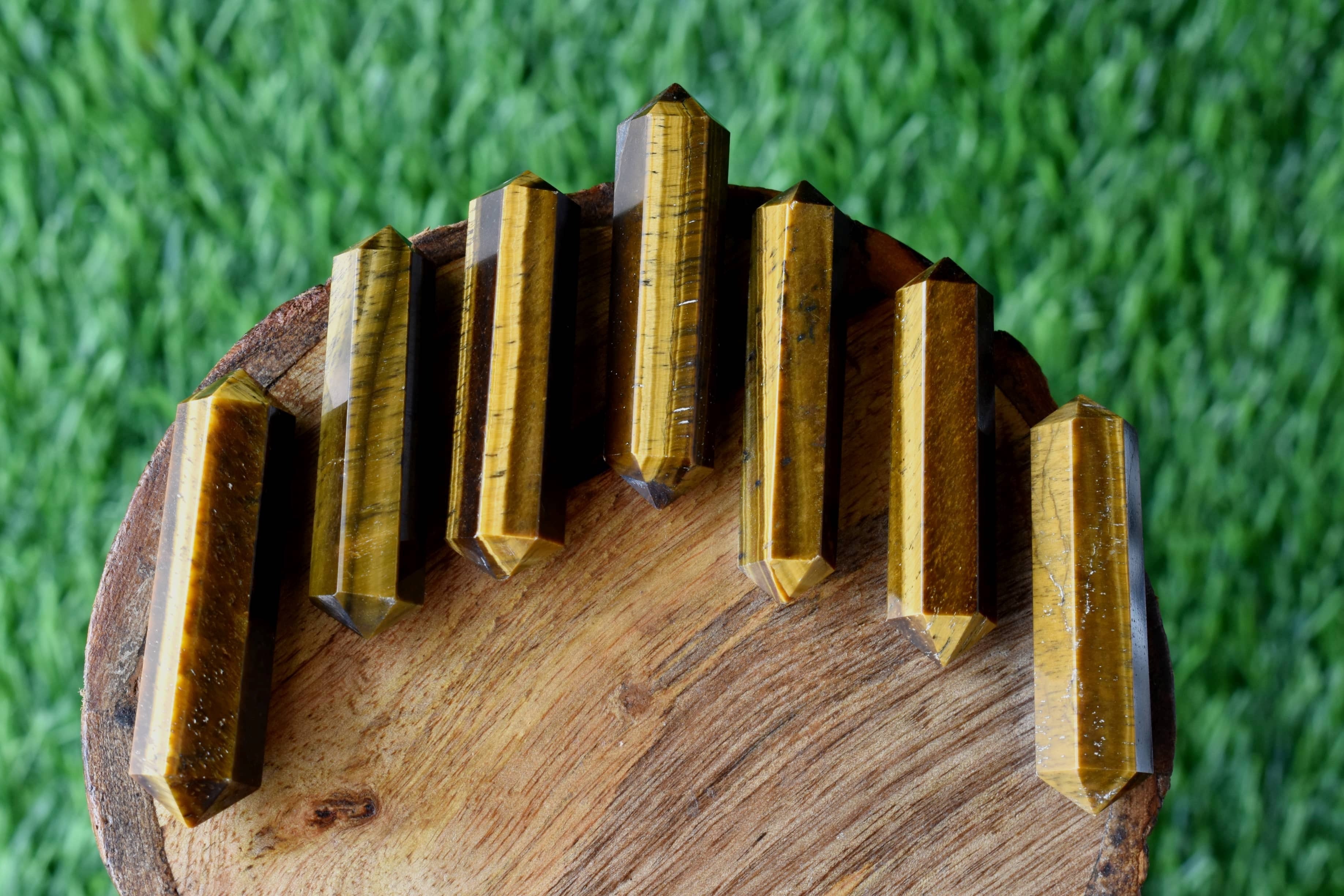 Tiger Eye Points - High-quality Natural Crystal Pencils, 45-50mm Length X 10-12mm Width, Unique Color And Shape, Aaa Grade