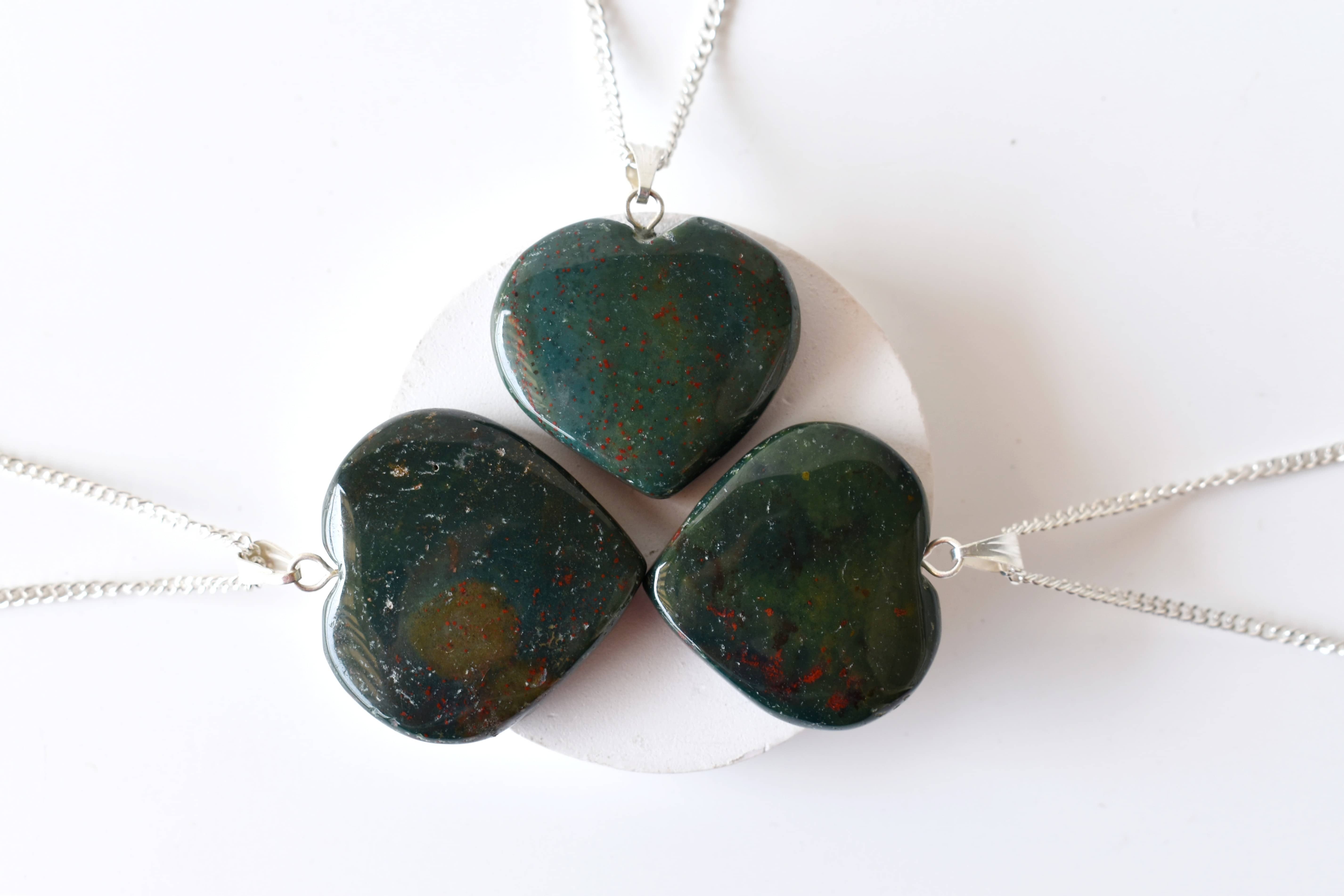 Bloodstone Heart Pendant - 1.5 Inches, Handcrafted Gemstone Crystal With Sterling Silver Chain | Elegant Heart-shaped Jewelry Design