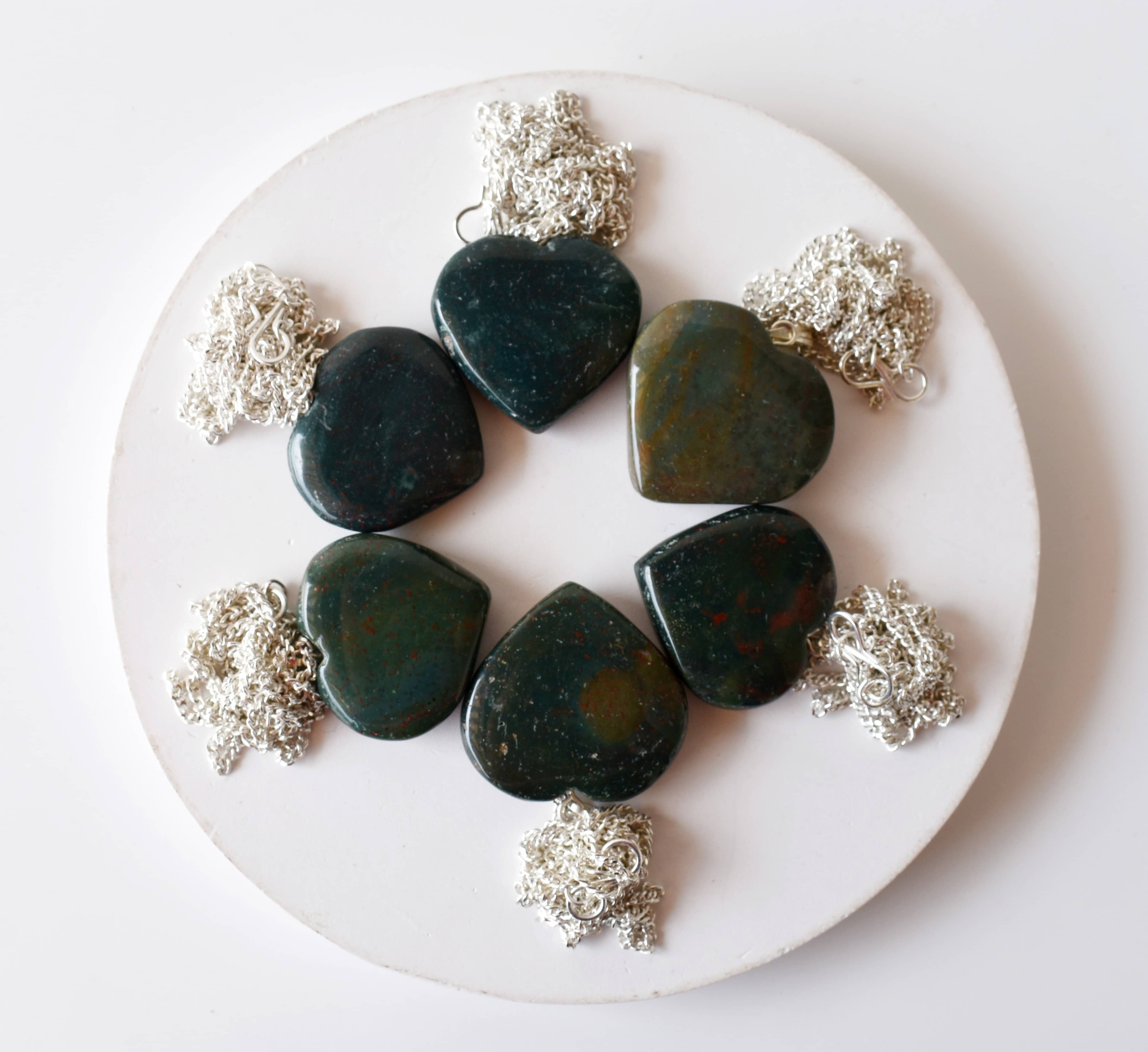 Bloodstone Heart Pendant - 1.5 Inches, Handcrafted Gemstone Crystal With Sterling Silver Chain | Elegant Heart-shaped Jewelry Design