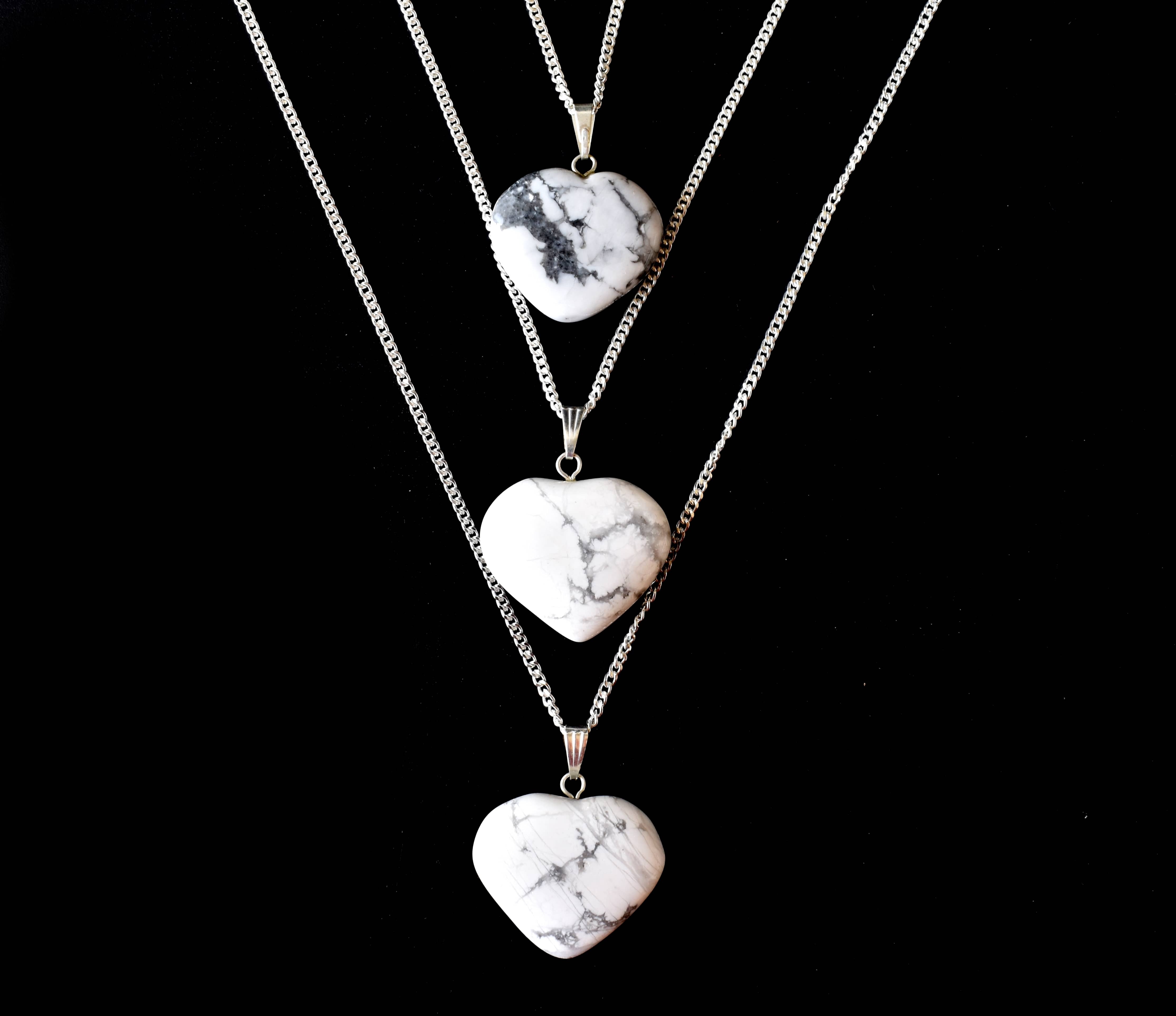 Howlite Crystal Heart Pendant - 1.5 Inches, Handcrafted White Stone Jewelry With Chain For Elegant Neckline Styling