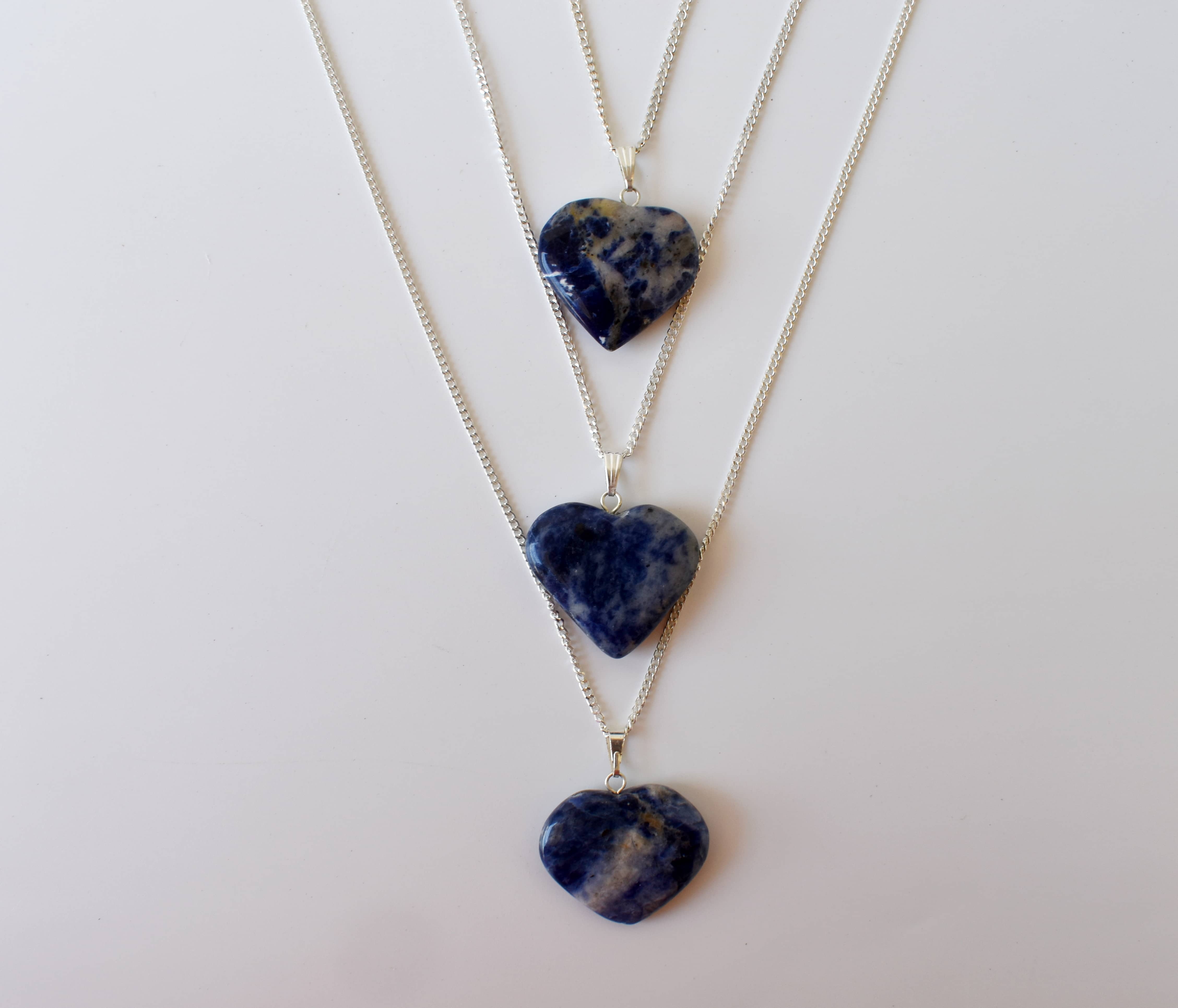 Sodalite Heart Pendant Crystal Heart Shaped Necklaces - Natural Gemstone 1.5 Inches Blue Color Handcrafted With Chain | Aaa Quality 17 Grams Weight
