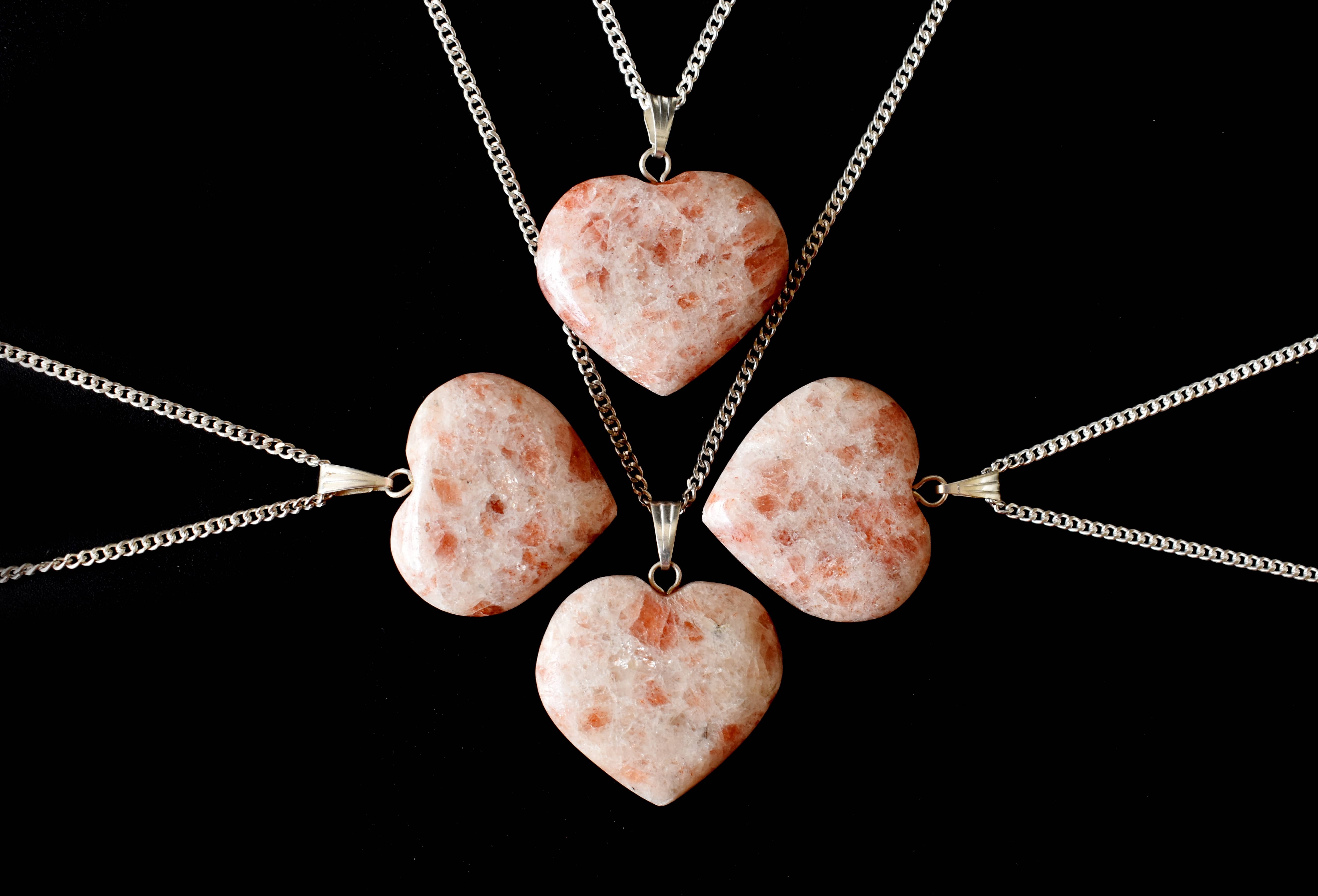 Sunstone Heart Pendant Crystal Heart Shaped Necklaces - Gemstone/crystals, 1.5 Inches, Handcrafted Elegance With White Gold Over Silver Chain
