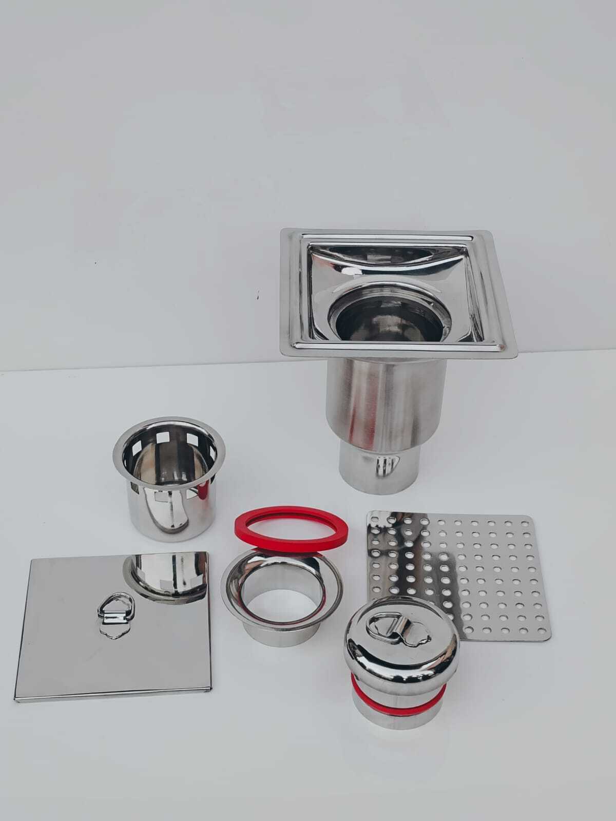 Ss Drain Trap - 200mm X 200mm X 225mm | Stainless Steel, Double Seal, Matte Finish, Square Shape, 80mm Outlet, 1.2mm Thickness