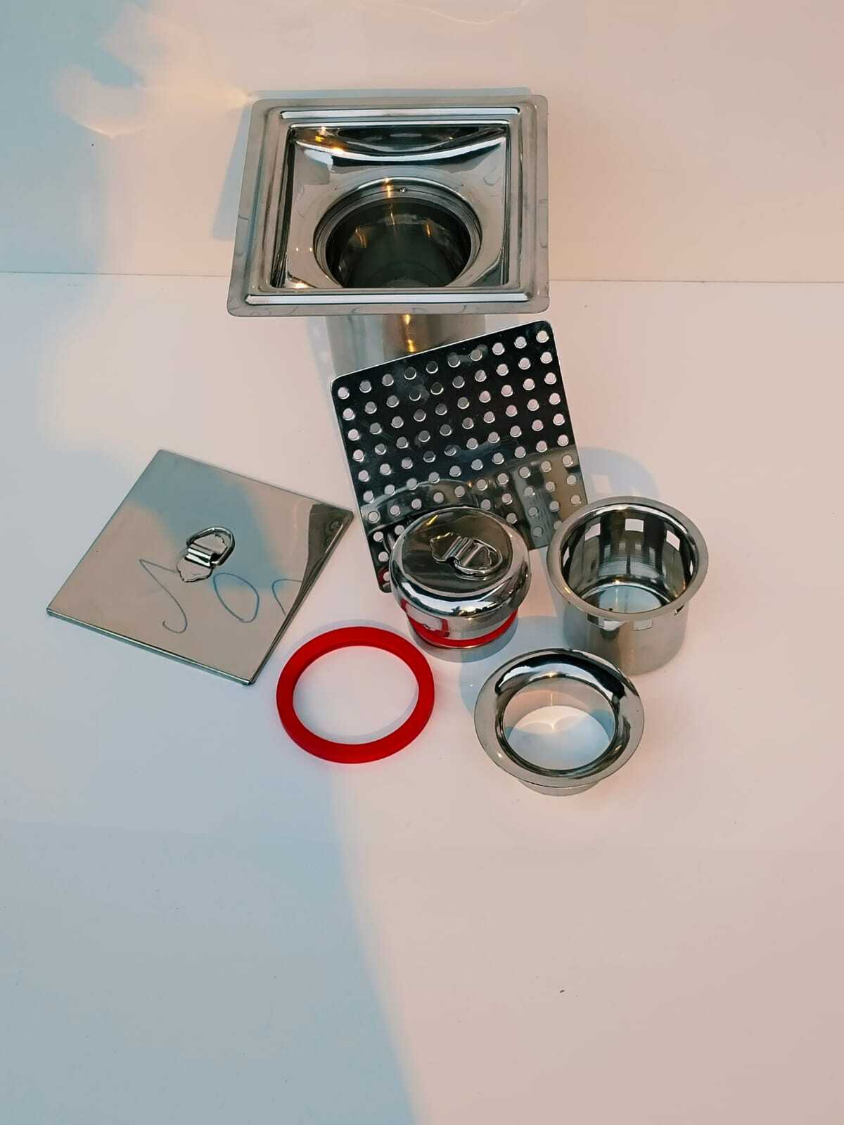 Ss Drain Trap - 200mm X 200mm X 225mm | Stainless Steel, Double Seal, Matte Finish, Square Shape, 80mm Outlet, 1.2mm Thickness