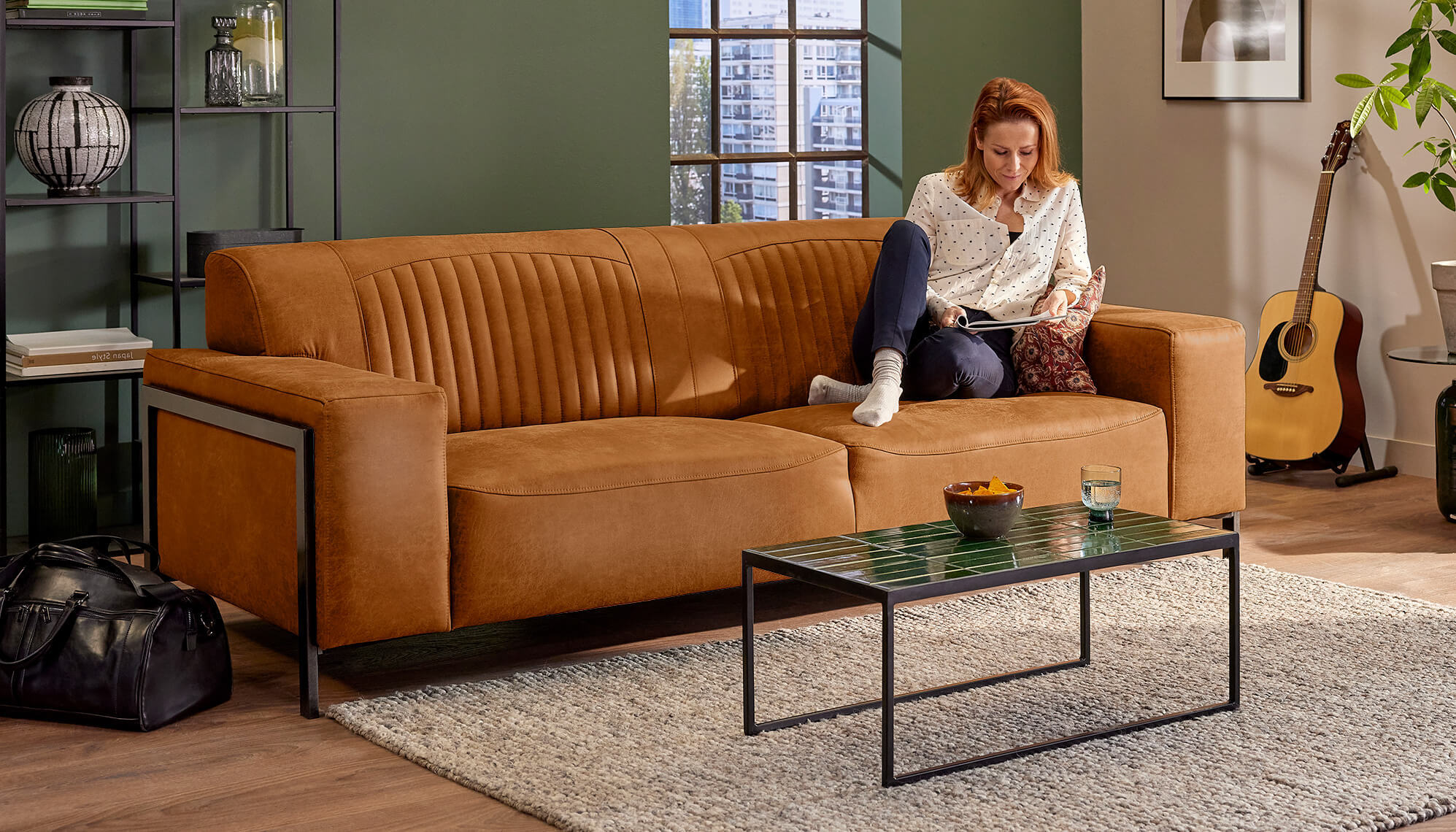 Bellagio 2-seater Sofa - Wood Construction, 174 X 95 Cm | Modern Design With Comfortable Curved Cushions And Industrial Style