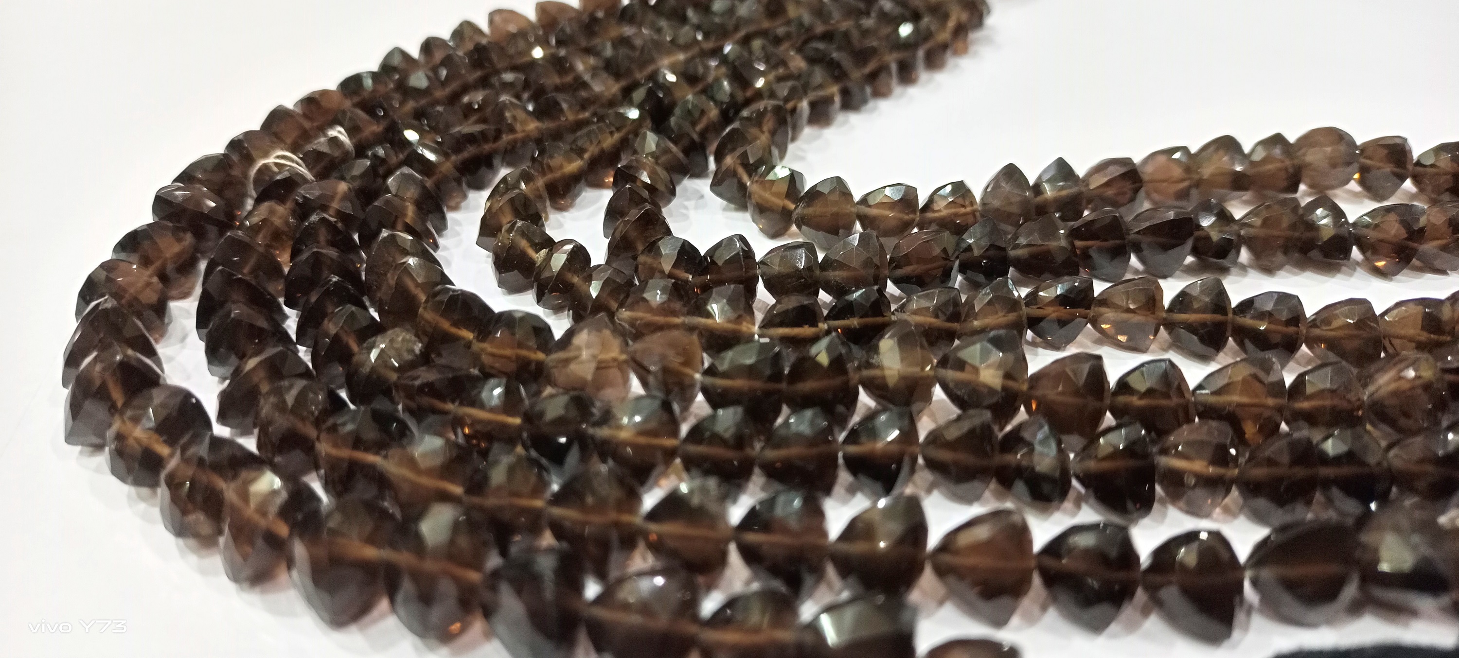 Smoky Quartz Triangle Shape Faceted 8mm Beads Strand 8 Inches Long - Beads Colour: Brown
