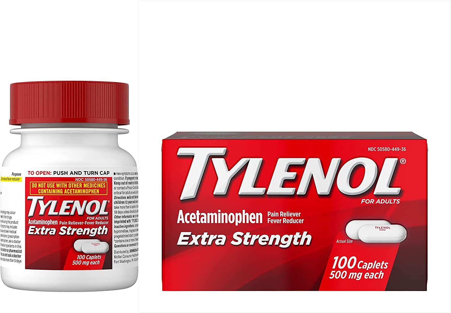 Tylenol Extra Strength Caplets With 500 Mg Acetaminophen, 100 Count