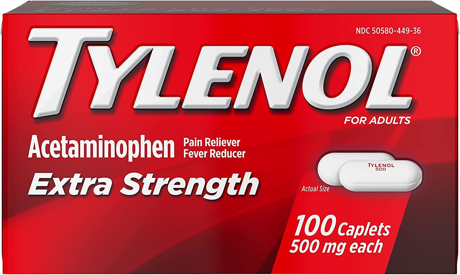 Tylenol Extra Strength Caplets With 500 Mg Acetaminophen, 100 Count