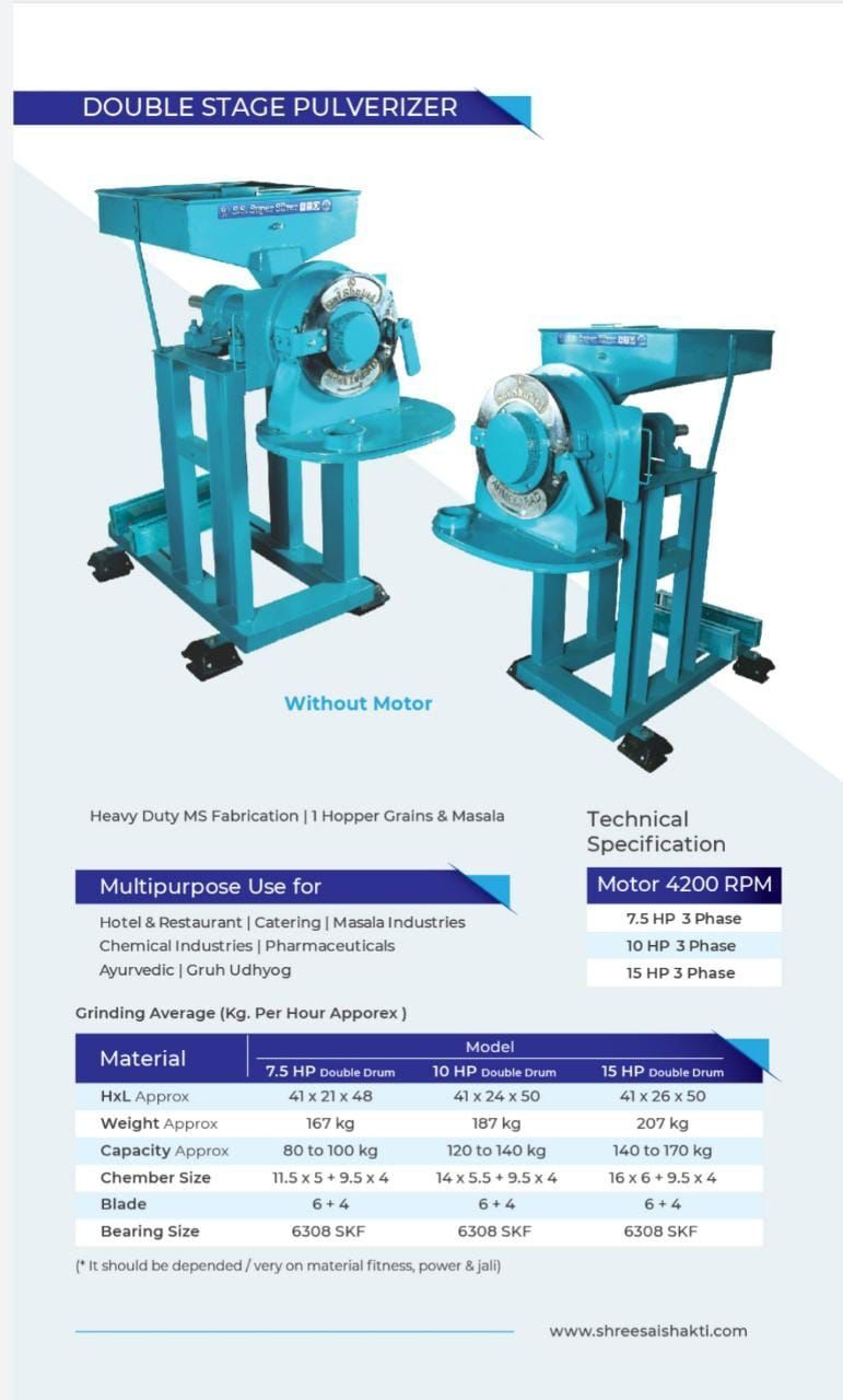 15hp Three Phase Double Stage Pulverizer Machine - Color: Colour Coated