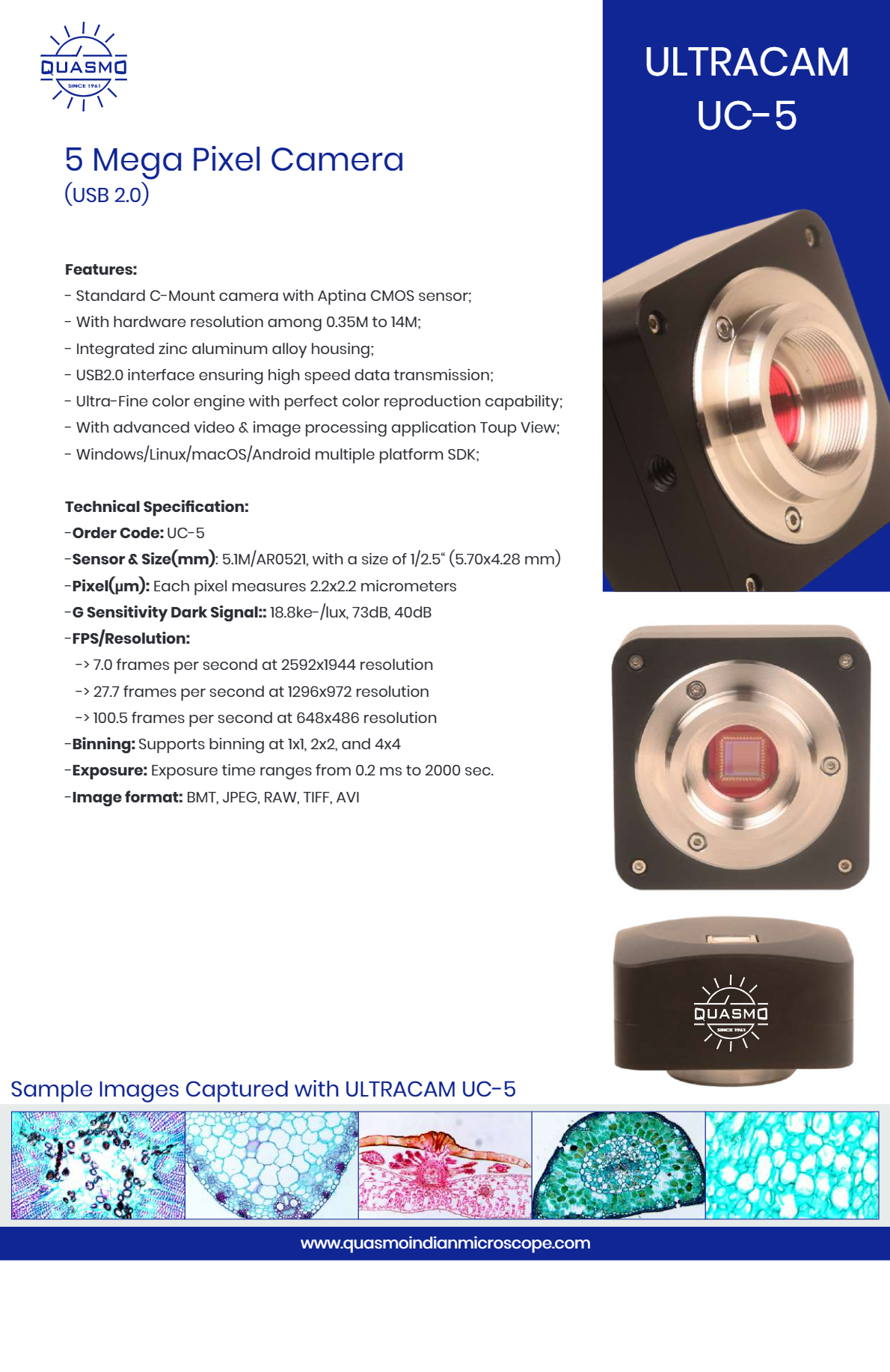Ultracam 5.0 Mega Pixel Microscope Camera - Application: With Advanced Video & Image Processing
