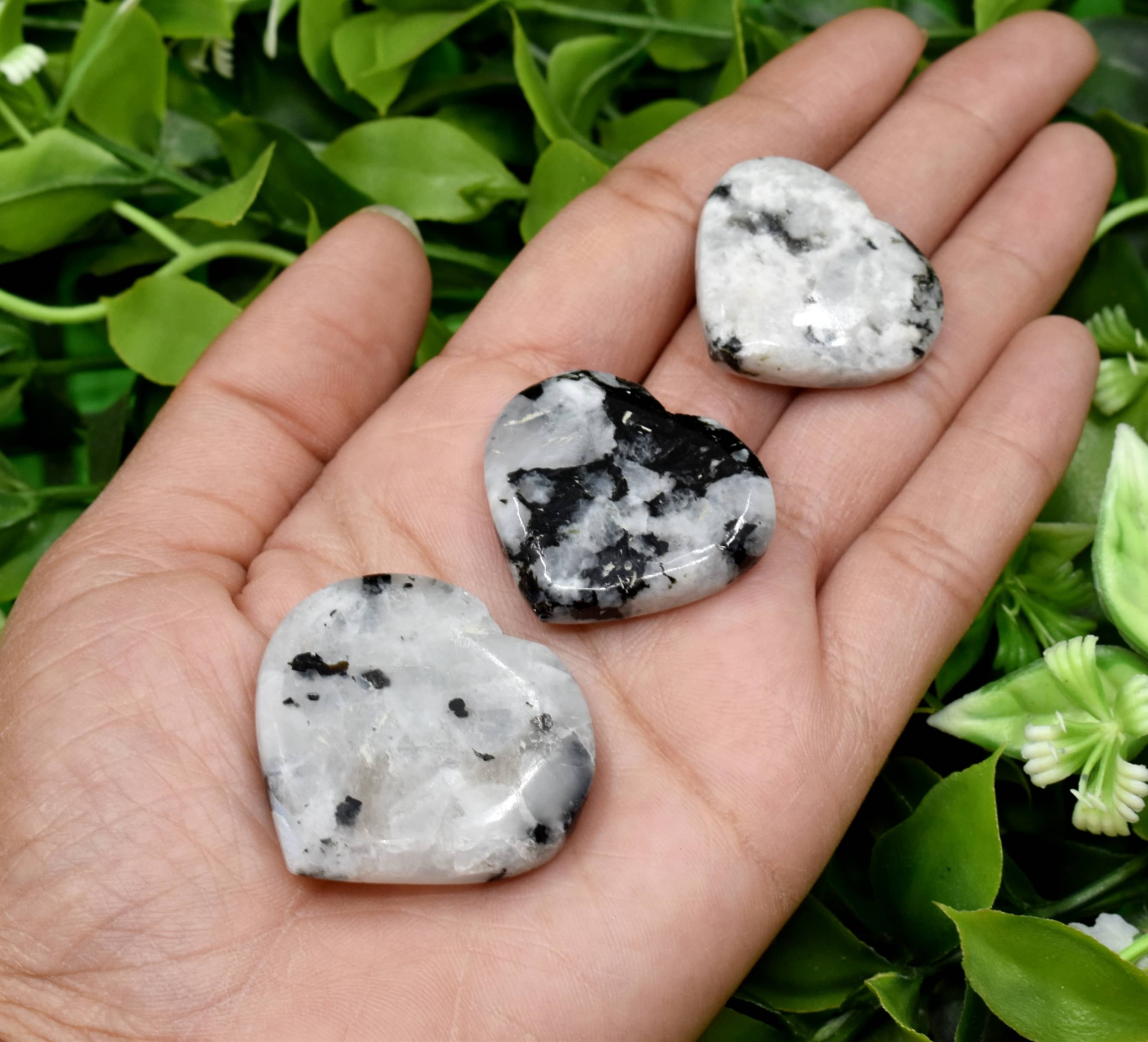 Rainbow Moonstone Puffy Mini Hearts Crystal Heart - Aaa Grade, 1 Inch, Black & White Natural Gemstone | Smooth, Polished, 15 Grams Total Weight