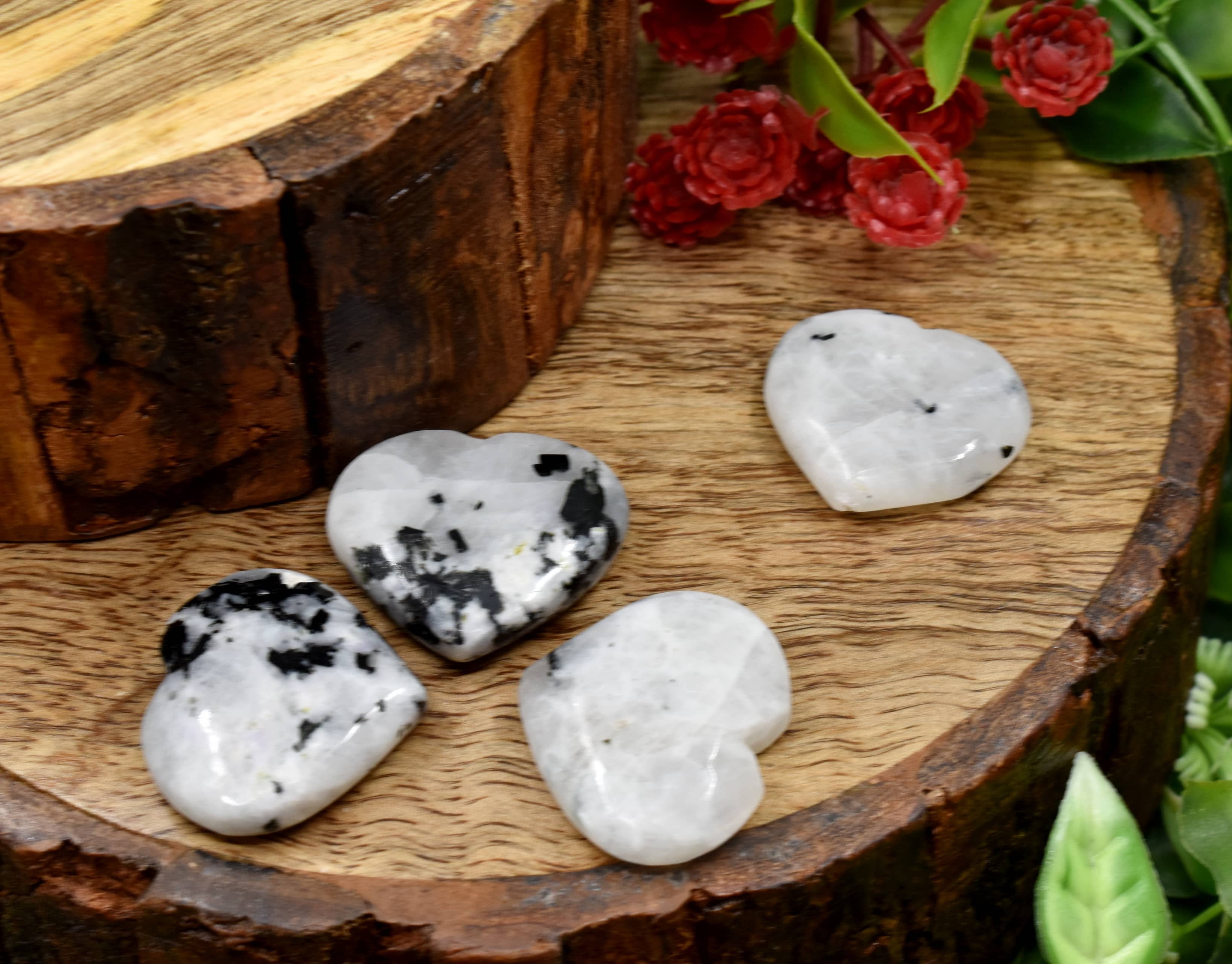 Rainbow Moonstone Puffy Mini Hearts Crystal Heart - Aaa Grade, 1 Inch, Black & White Natural Gemstone | Smooth, Polished, 15 Grams Total Weight