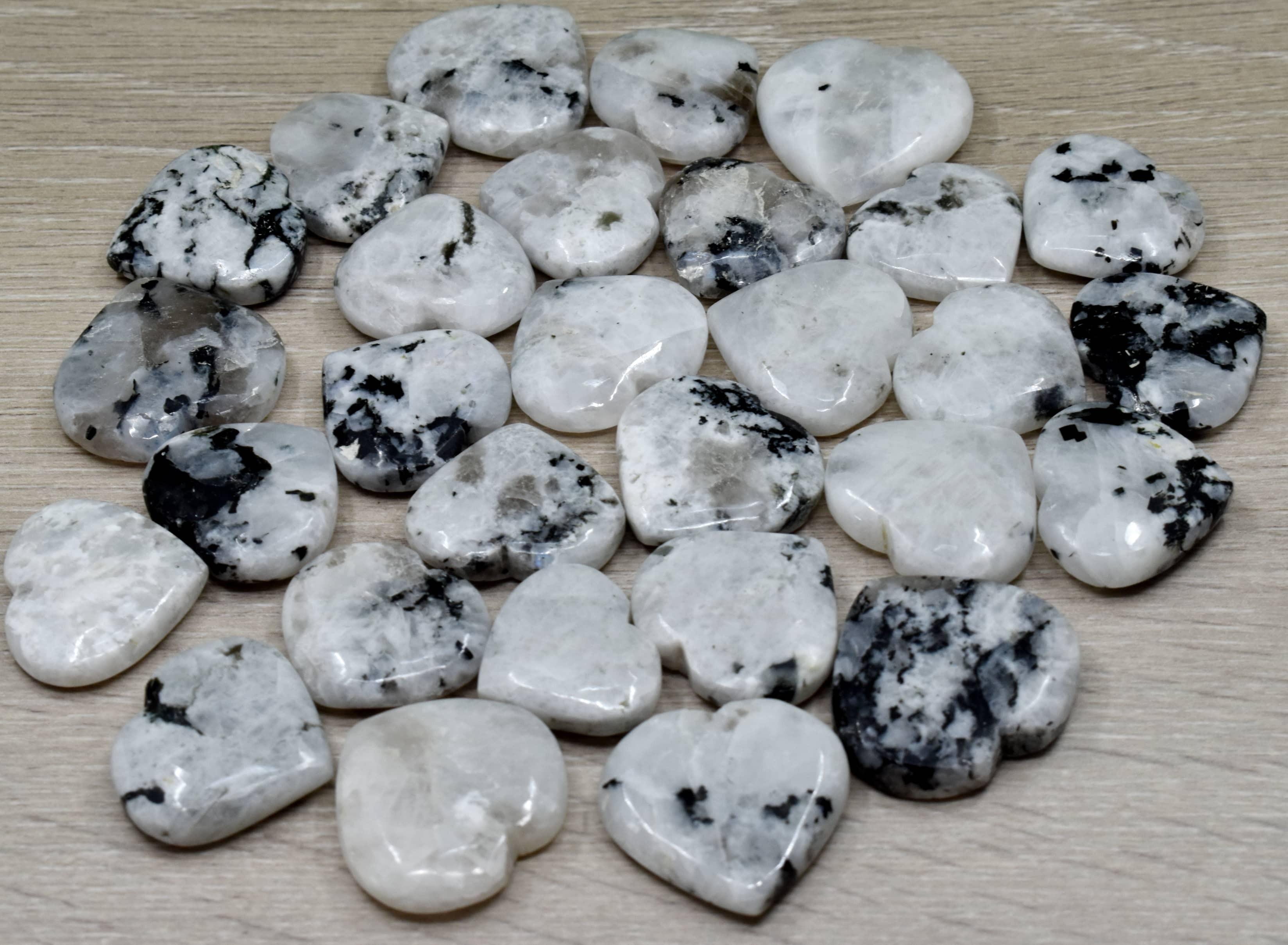 Rainbow Moonstone Puffy Mini Hearts Crystal Heart - Aaa Grade, 1 Inch, Black & White Natural Gemstone | Smooth, Polished, 15 Grams Total Weight