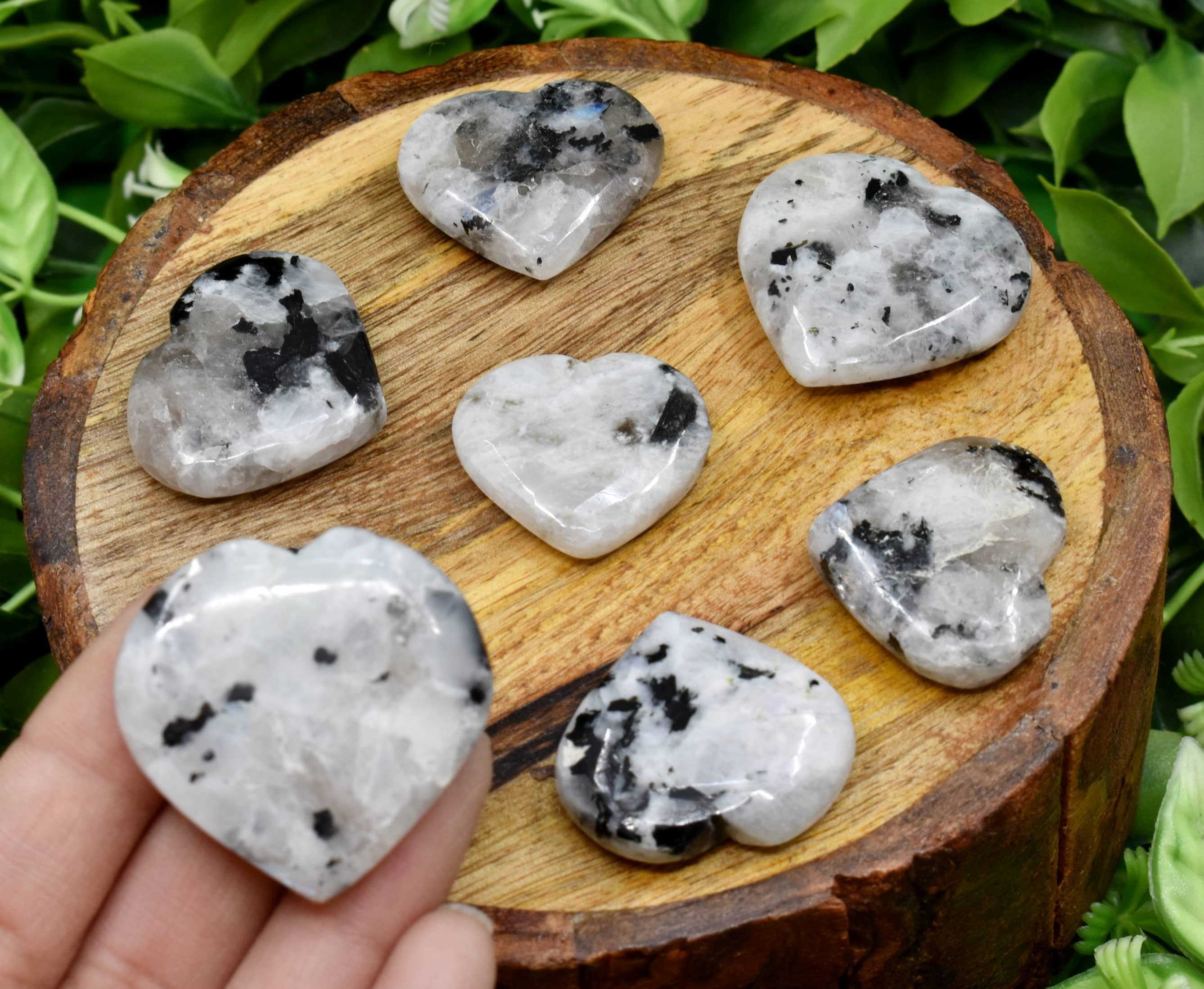 Rainbow Moonstone Puffy Mini Hearts Crystal Heart - Aaa Grade, 1 Inch, Black & White Natural Gemstone | Smooth, Polished, 15 Grams Total Weight