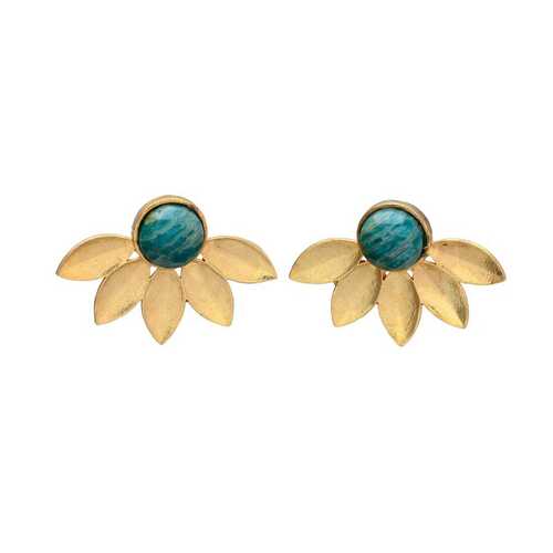 Golden Flower Amazonite Stud Earring - Gender: Unisex