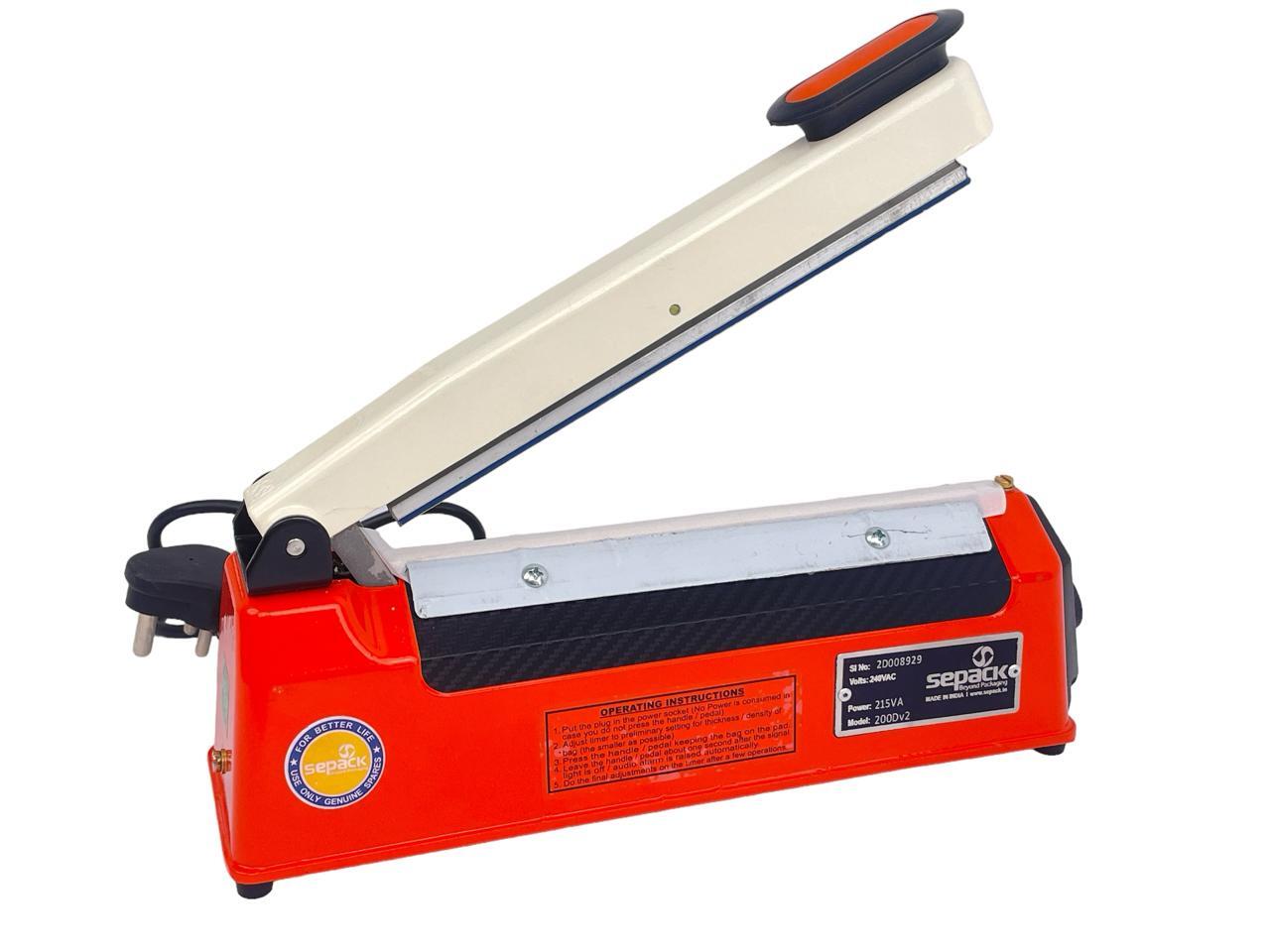Hand Impulse Sealer - Manual, 305x85x155 Mm, Orange | Adjustable Heat, Audio & Visual Indicators, Simultaneous Sealing And Cutting, 240v Electric Operation