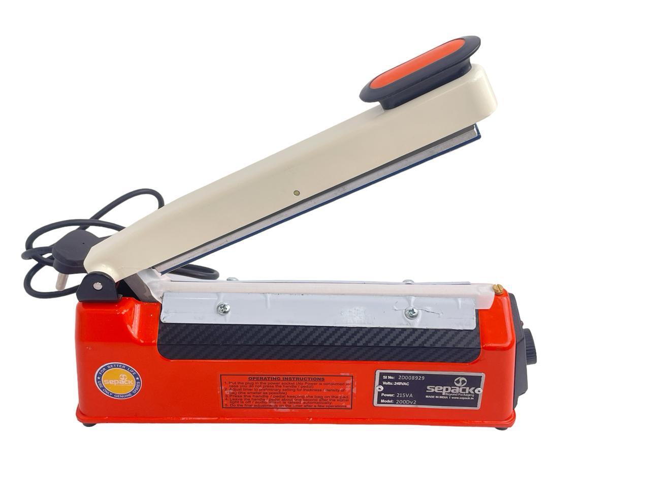Hand Impulse Sealer - Manual, 305x85x155 Mm, Orange | Adjustable Heat, Audio & Visual Indicators, Simultaneous Sealing And Cutting, 240v Electric Operation