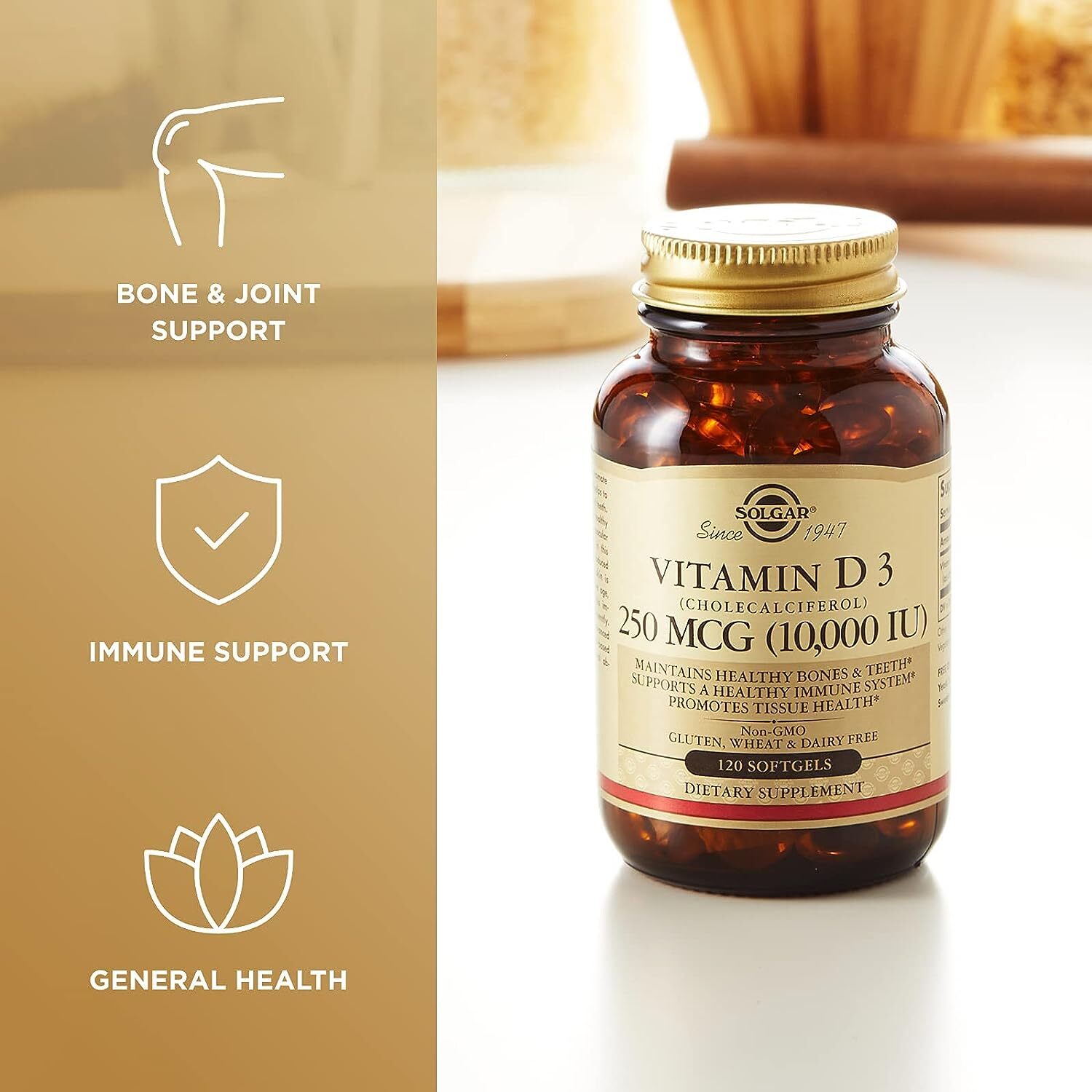 Solgar Vitamin D3 (Cholecalciferol) 250 Mcg (10,000 Iu), 120 Softgels - Best Before: 24 Months